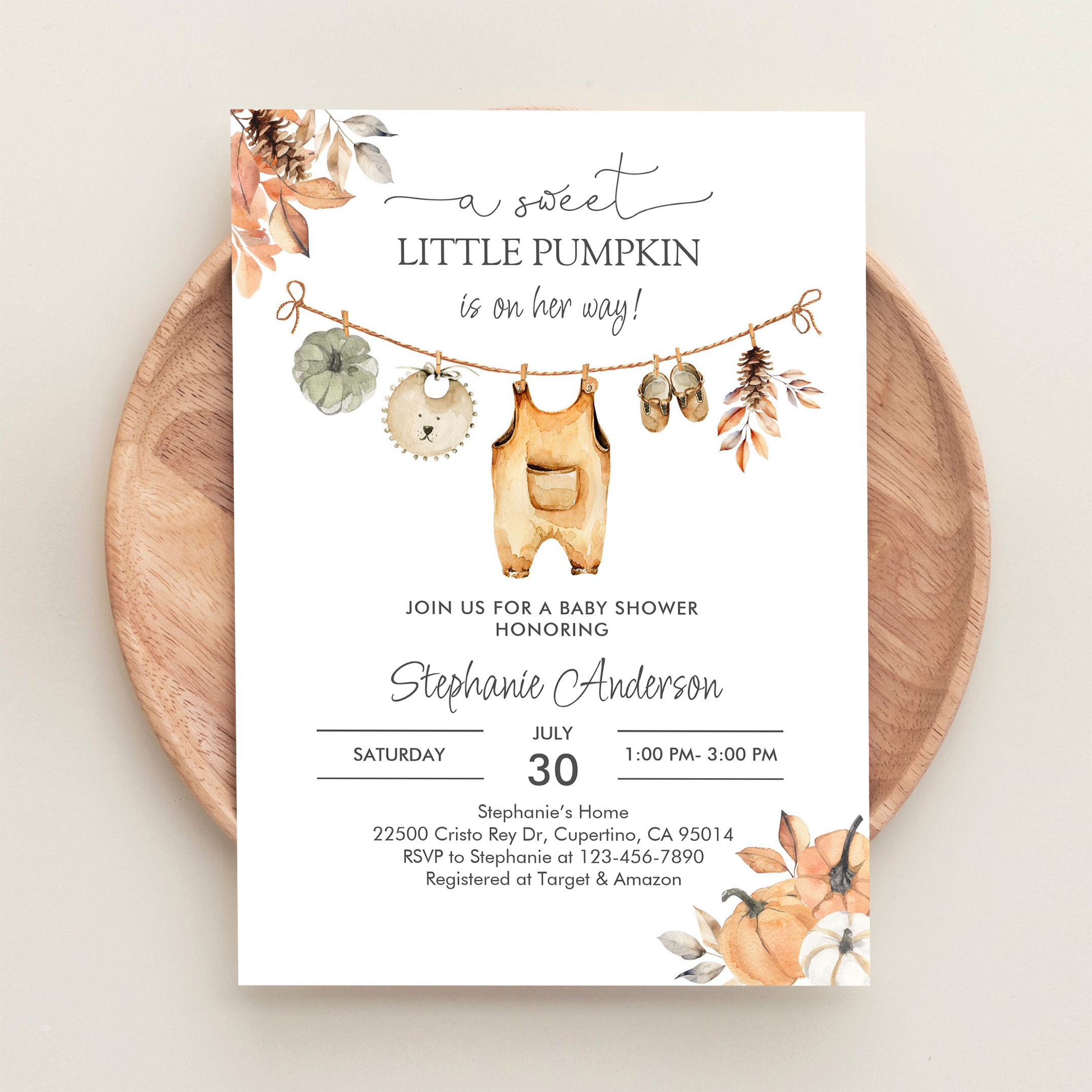 Fall Pumpkin Girl Baby Clothes Baby Shower Invitation - Image 7
