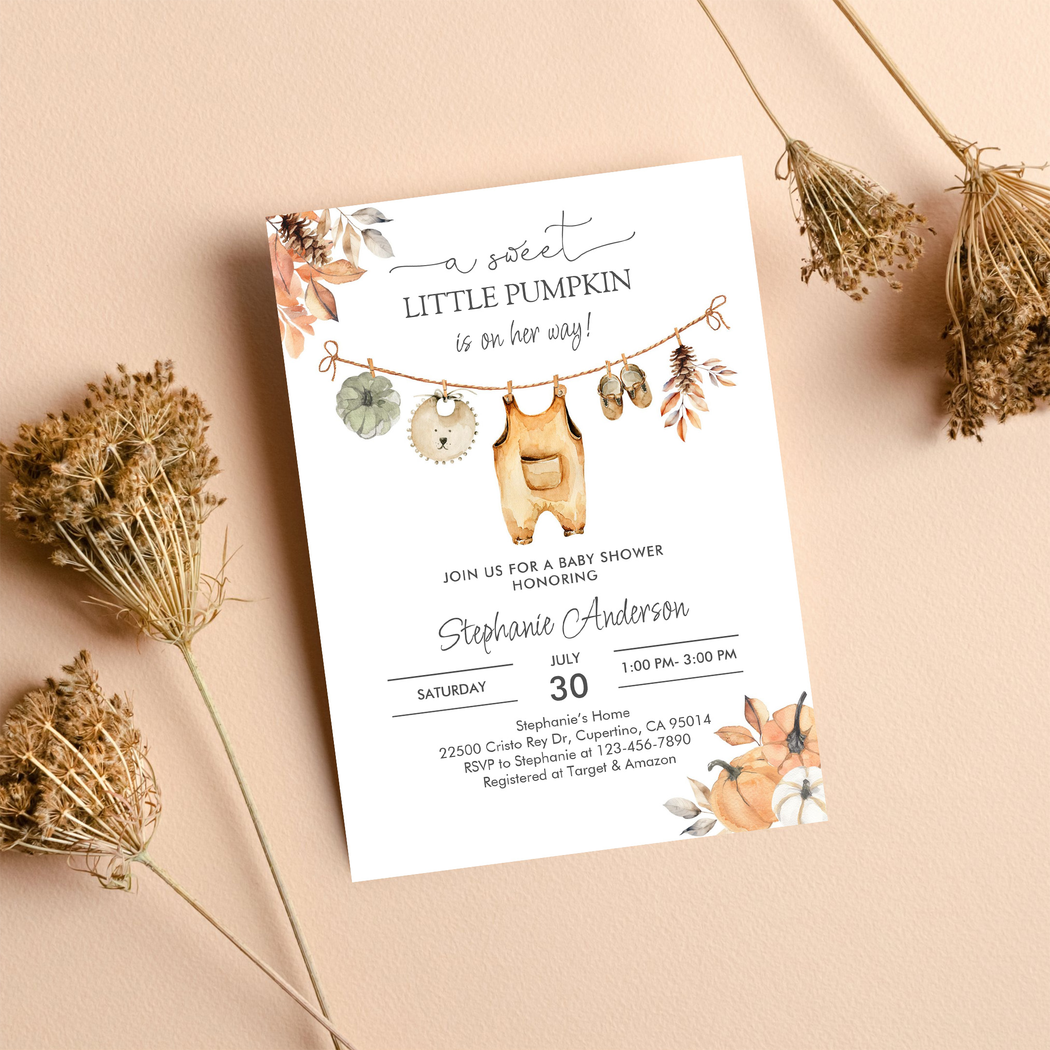 Fall Pumpkin Girl Baby Clothes Baby Shower Invitation - Image 8