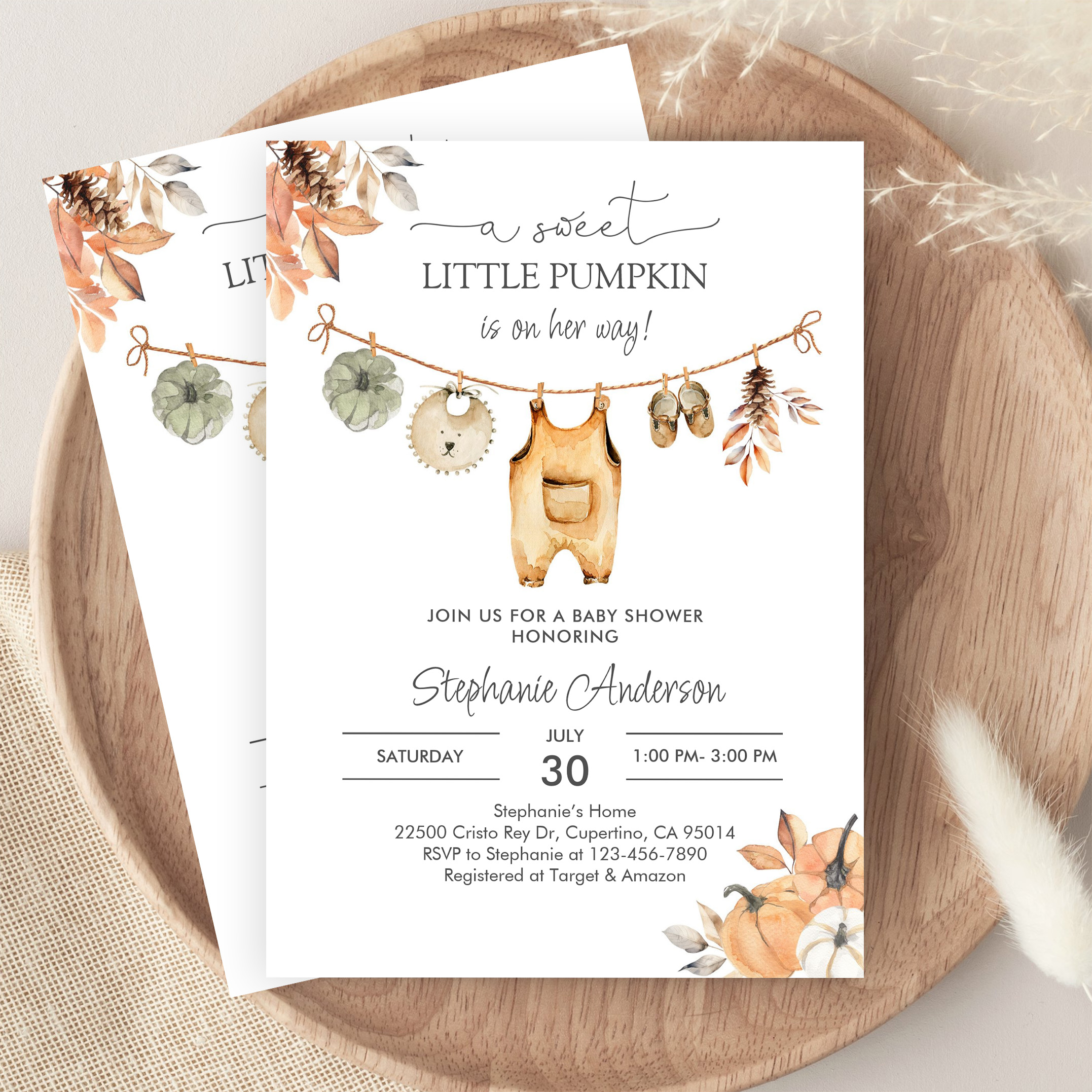 Fall Pumpkin Girl Baby Clothes Baby Shower Invitation - Image 9