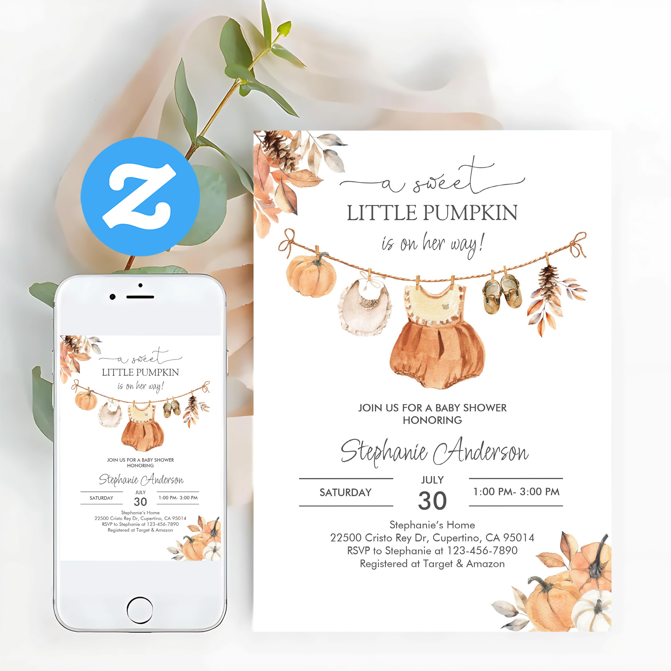Fall Pumpkin Girl Baby Clothes Baby Shower Invitation - Image 12