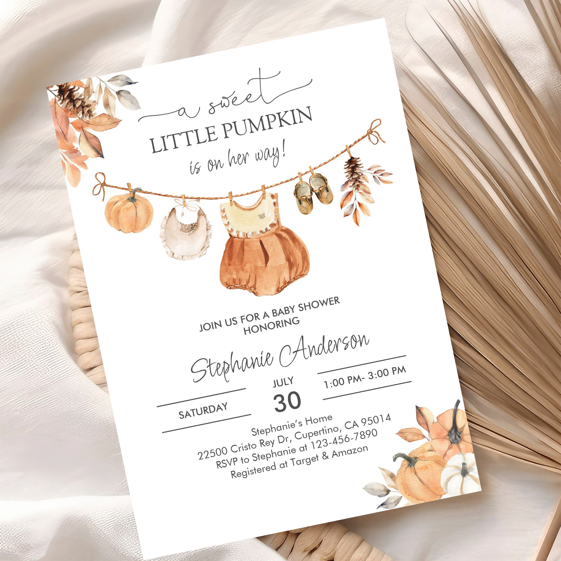 Fall Pumpkin Girl Baby Clothes Baby Shower Invitation - Image 10