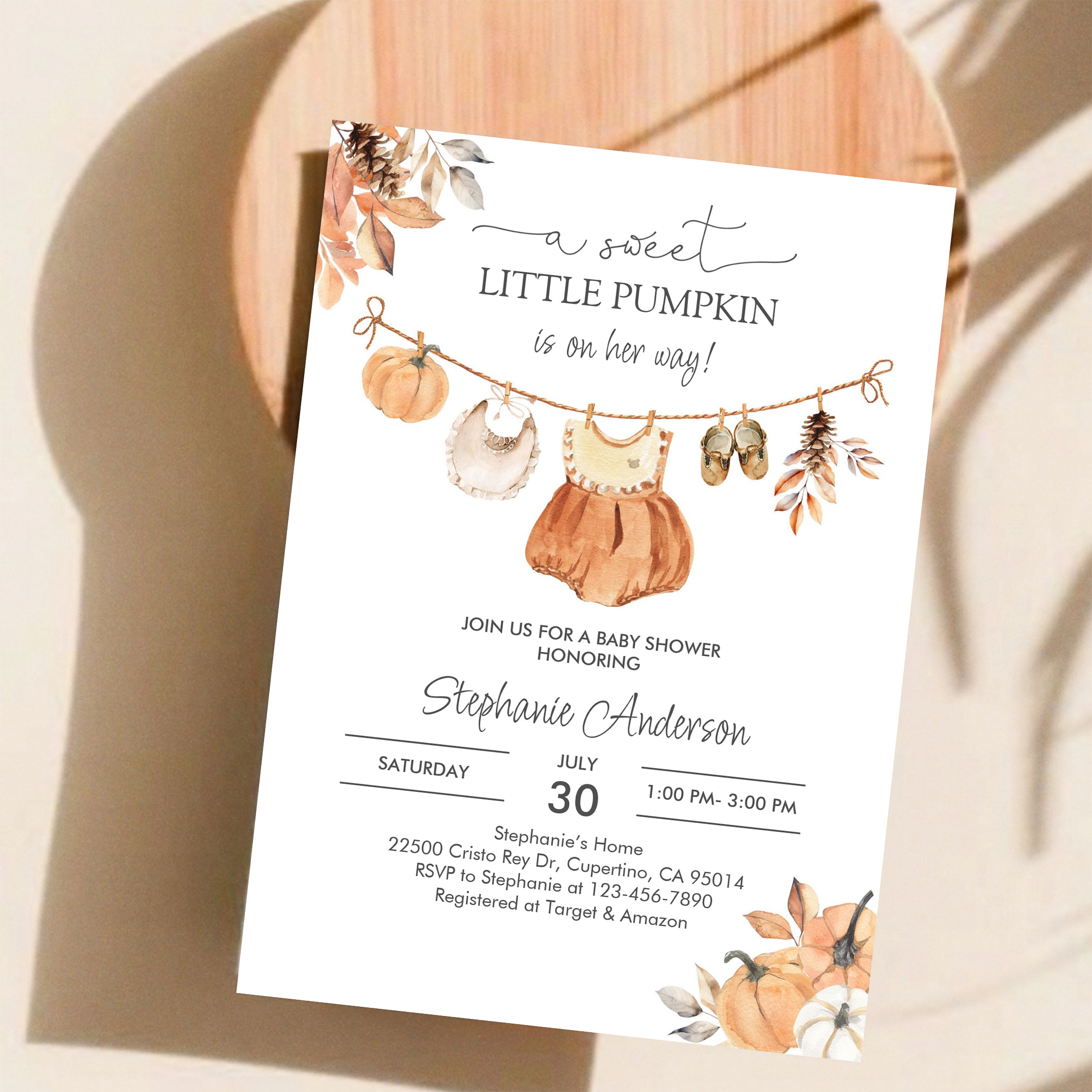 Fall Pumpkin Girl Baby Clothes Baby Shower Invitation - Image 11