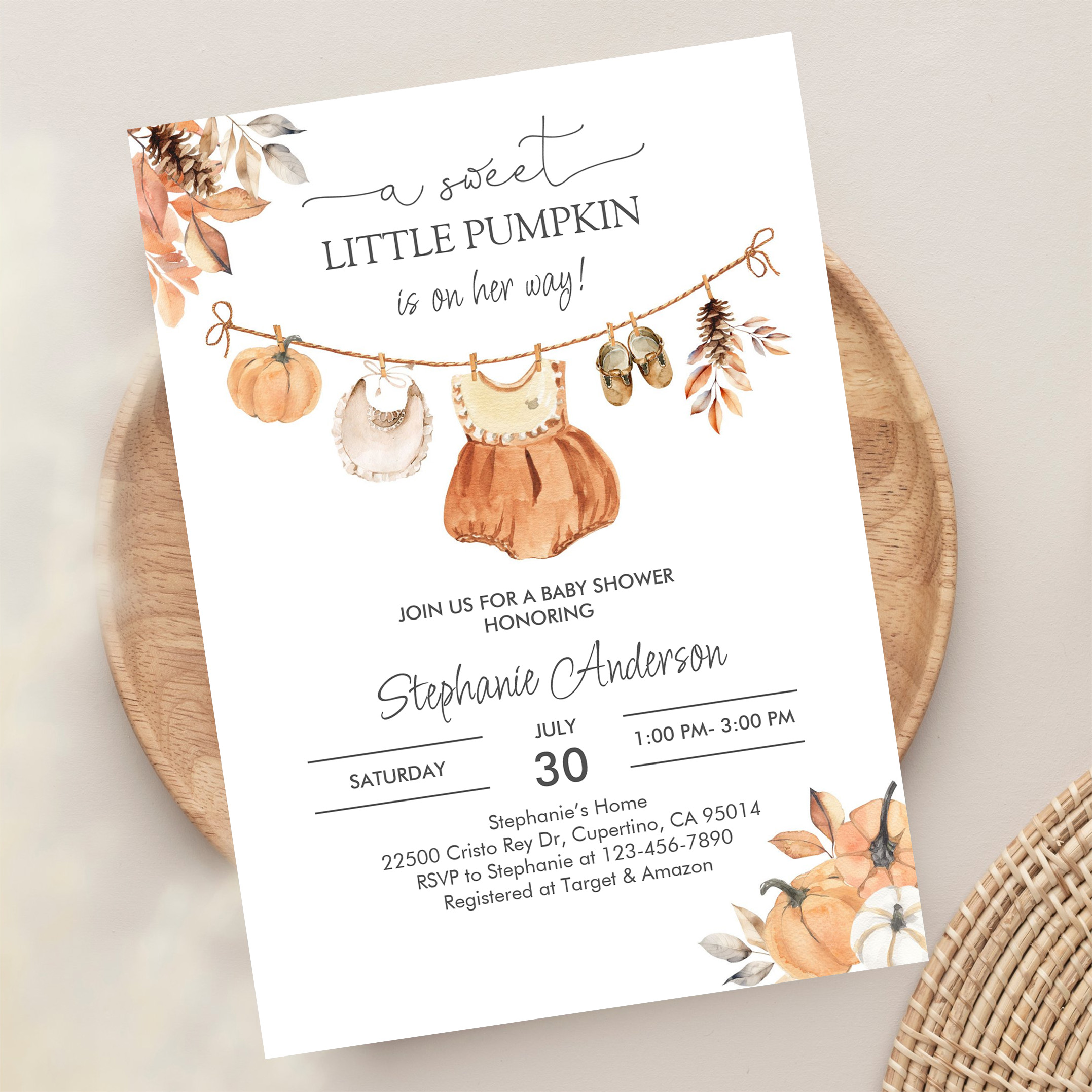Fall Pumpkin Girl Baby Clothes Baby Shower Invitation - Image 13