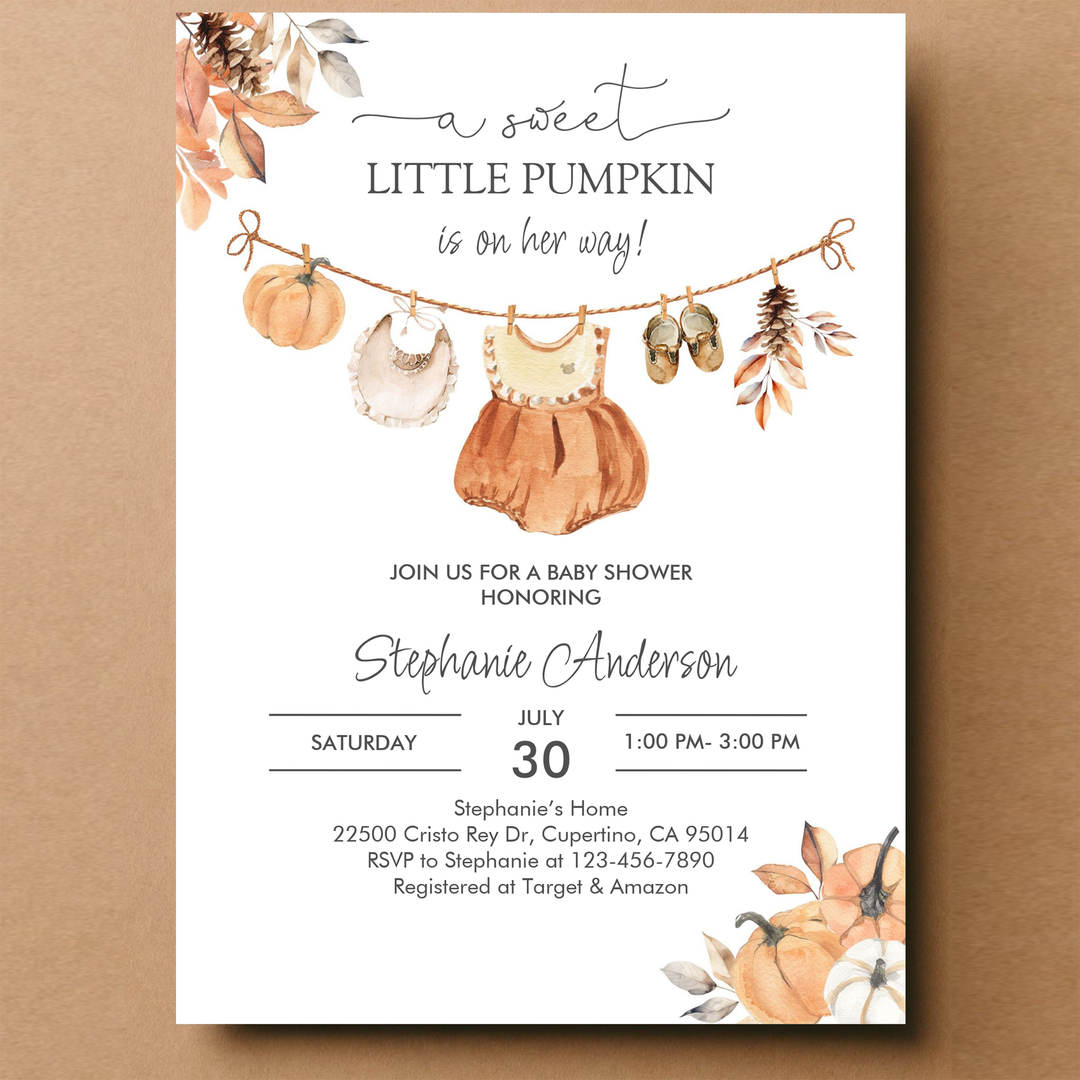 Fall Pumpkin Girl Baby Clothes Baby Shower Invitation - Image 14