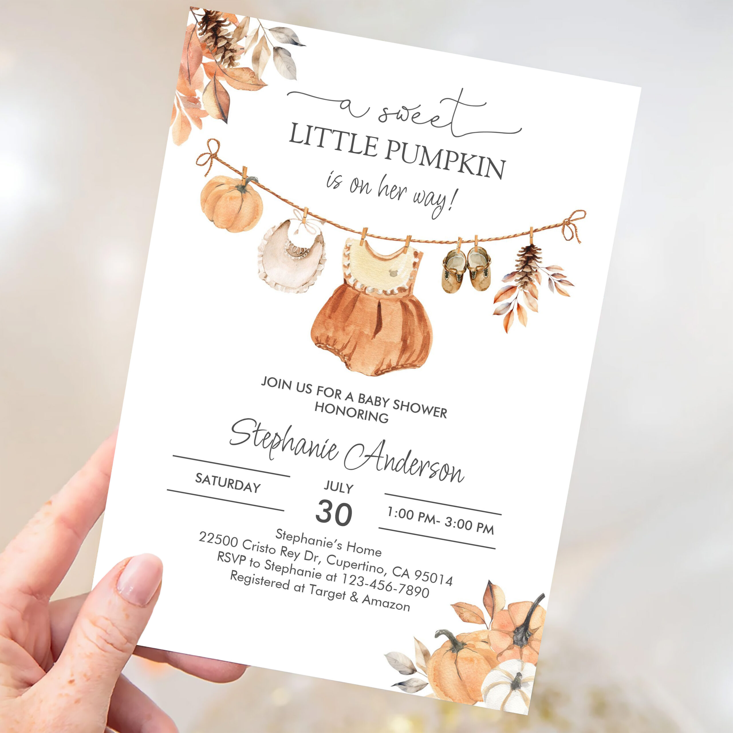 Fall Pumpkin Girl Baby Clothes Baby Shower Invitation - Image 3