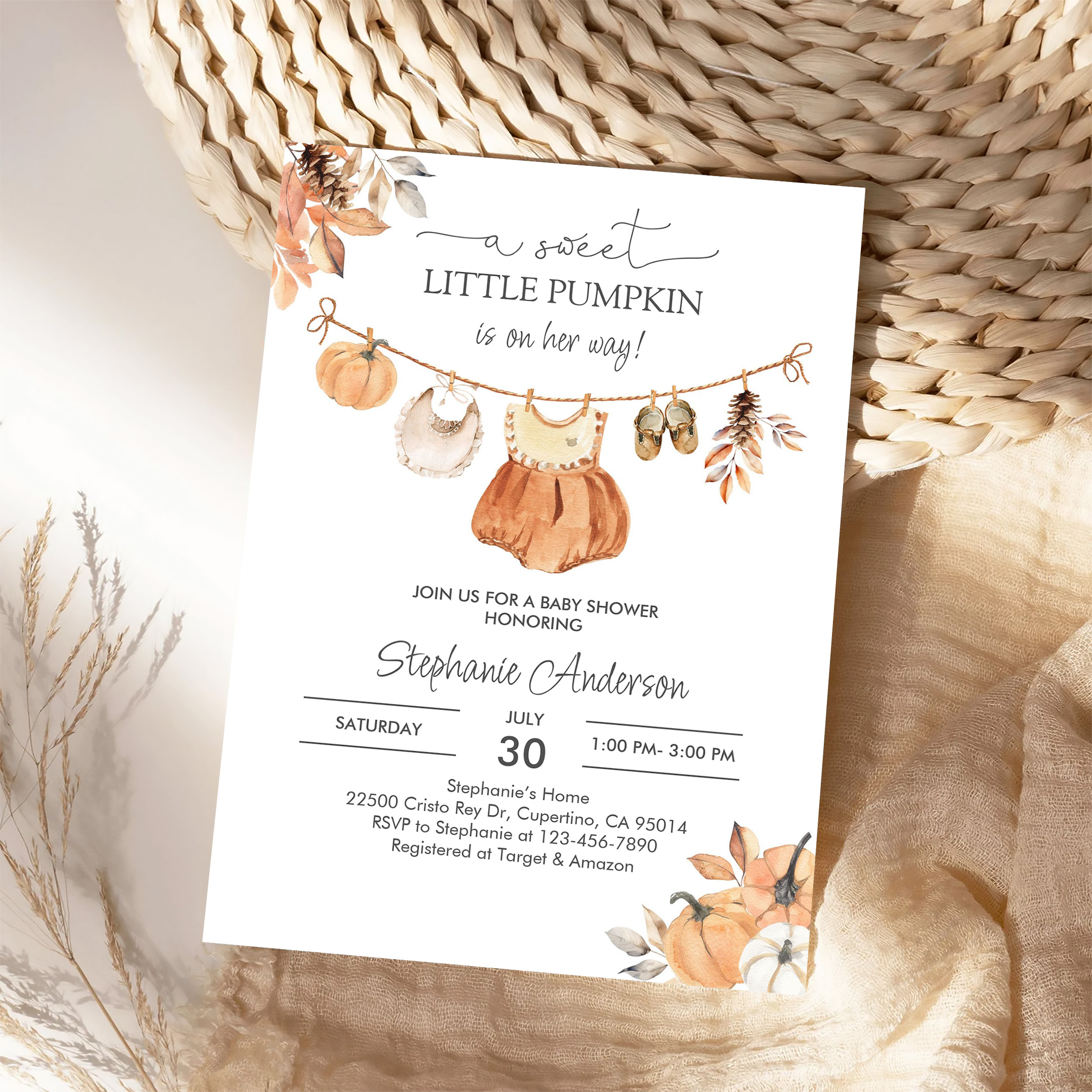 Fall Pumpkin Girl Baby Clothes Baby Shower Invitation - Image 4