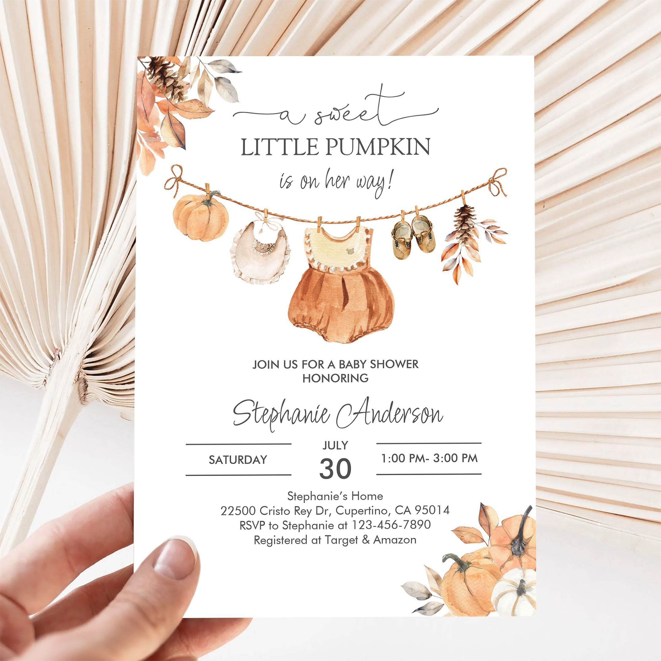 Fall Pumpkin Girl Baby Clothes Baby Shower Invitation - Image 5