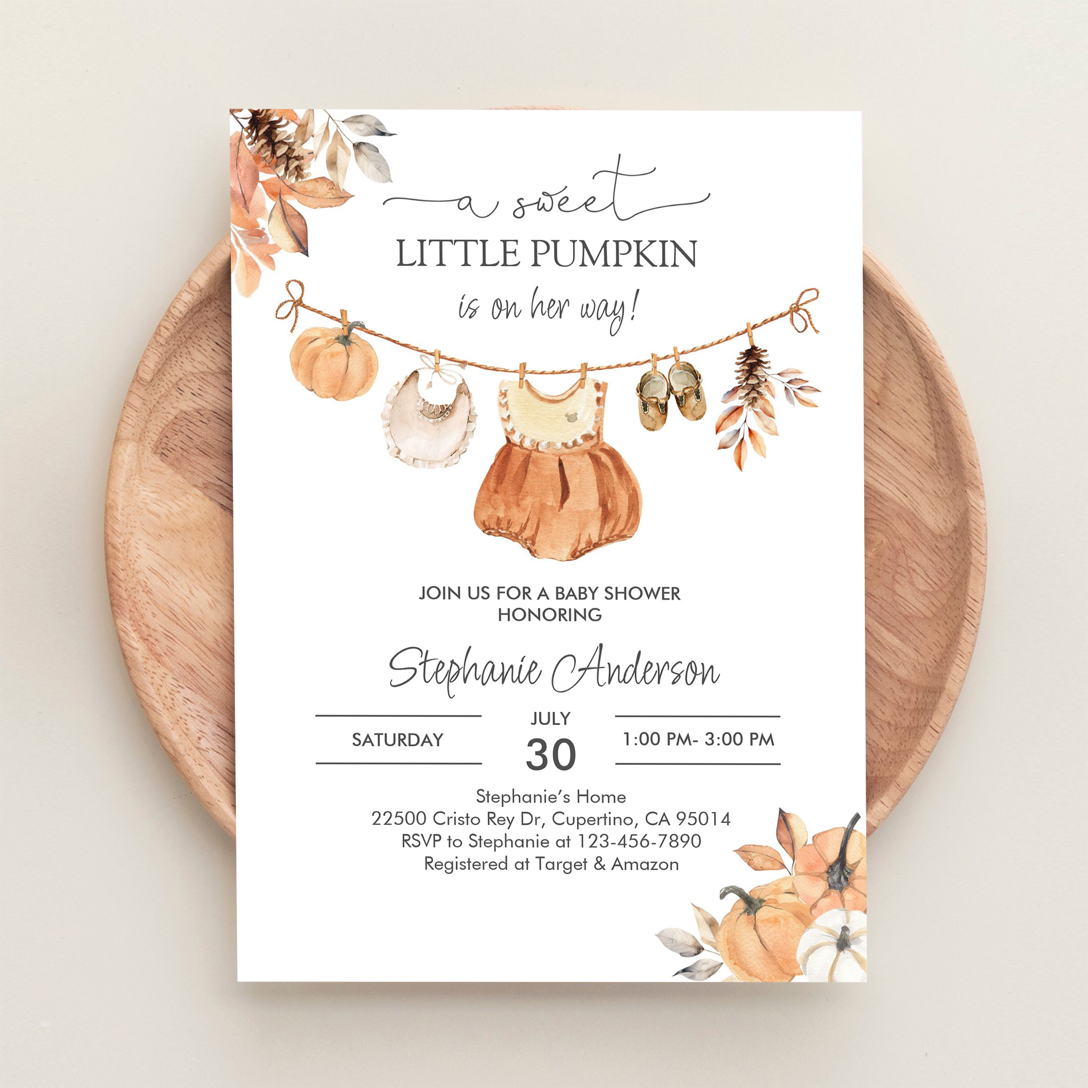 Fall Pumpkin Girl Baby Clothes Baby Shower Invitation - Image 7