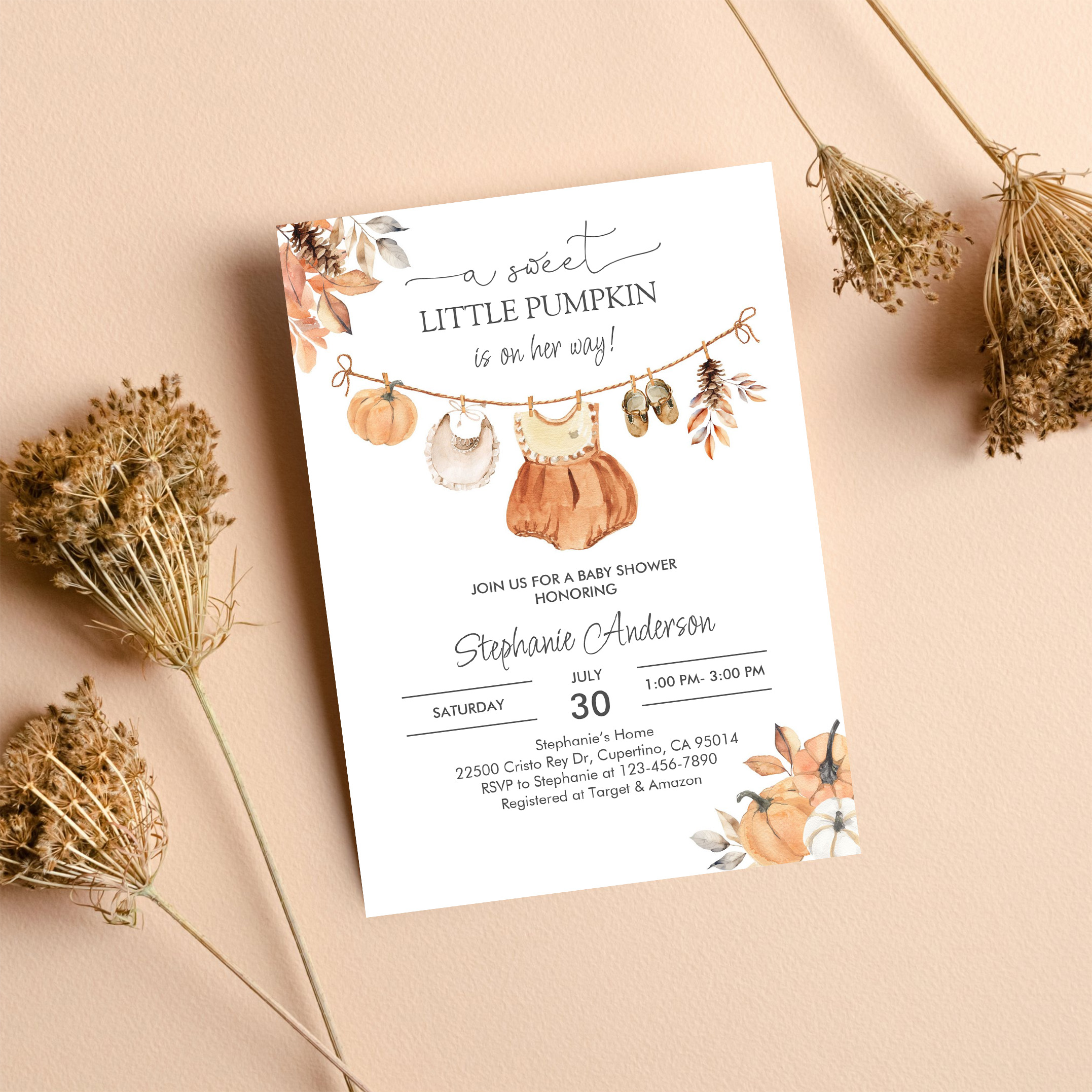 Fall Pumpkin Girl Baby Clothes Baby Shower Invitation - Image 8
