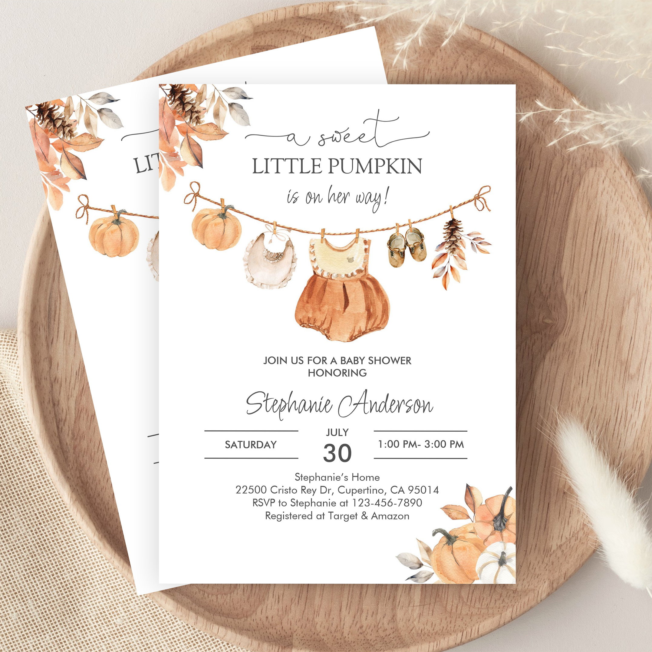 Fall Pumpkin Girl Baby Clothes Baby Shower Invitation - Image 9