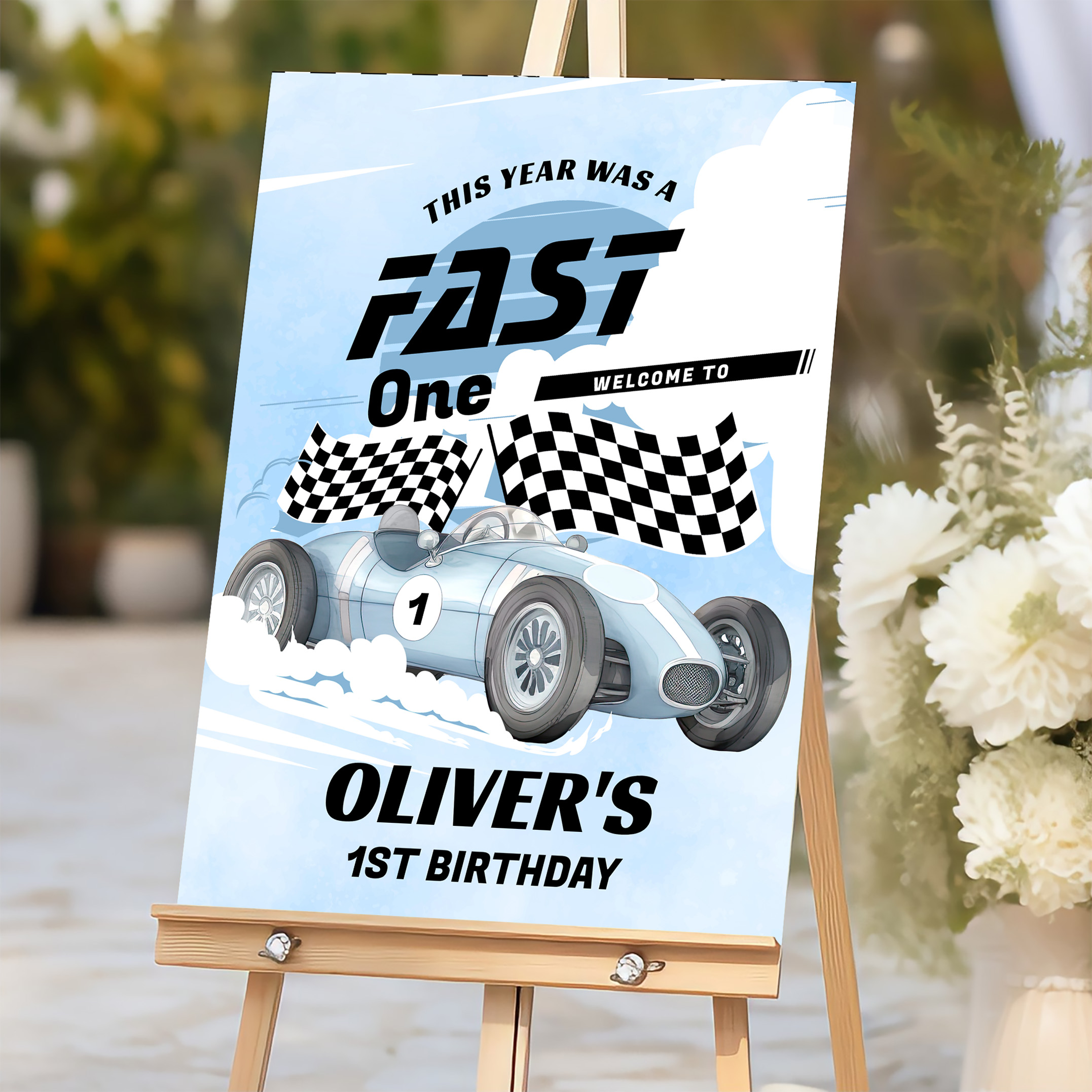 Fast One 1St Birthday Race Car Welcome Sign