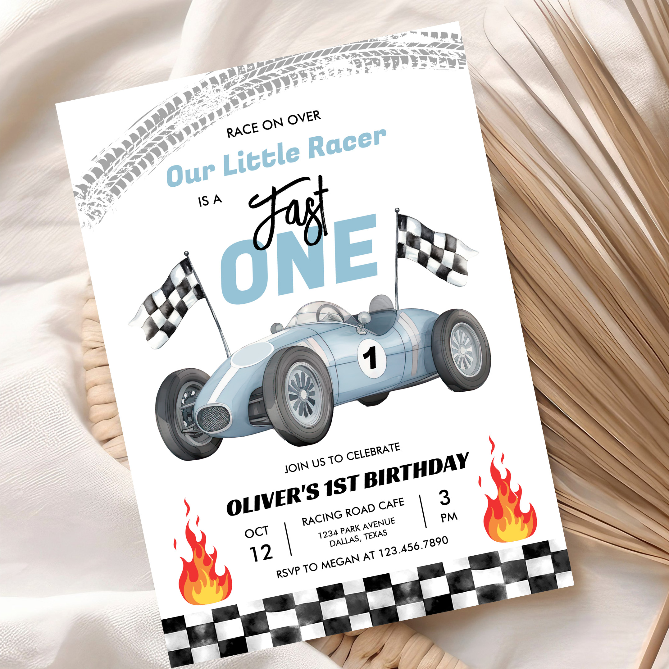 Fast One Race Car 1st Birthday Racing Boy Invitation - Image 10