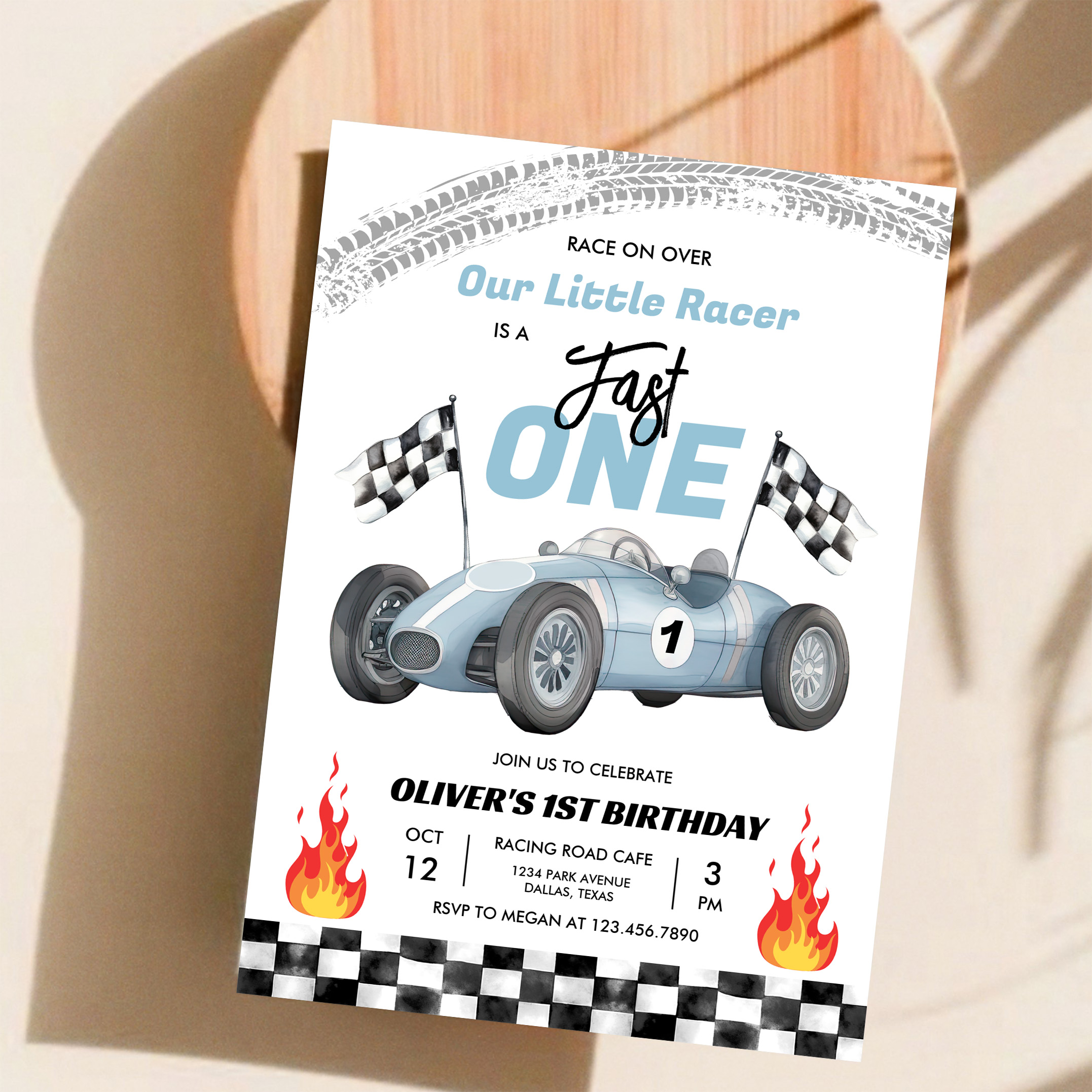 Fast One Race Car 1st Birthday Racing Boy Invitation - Image 11