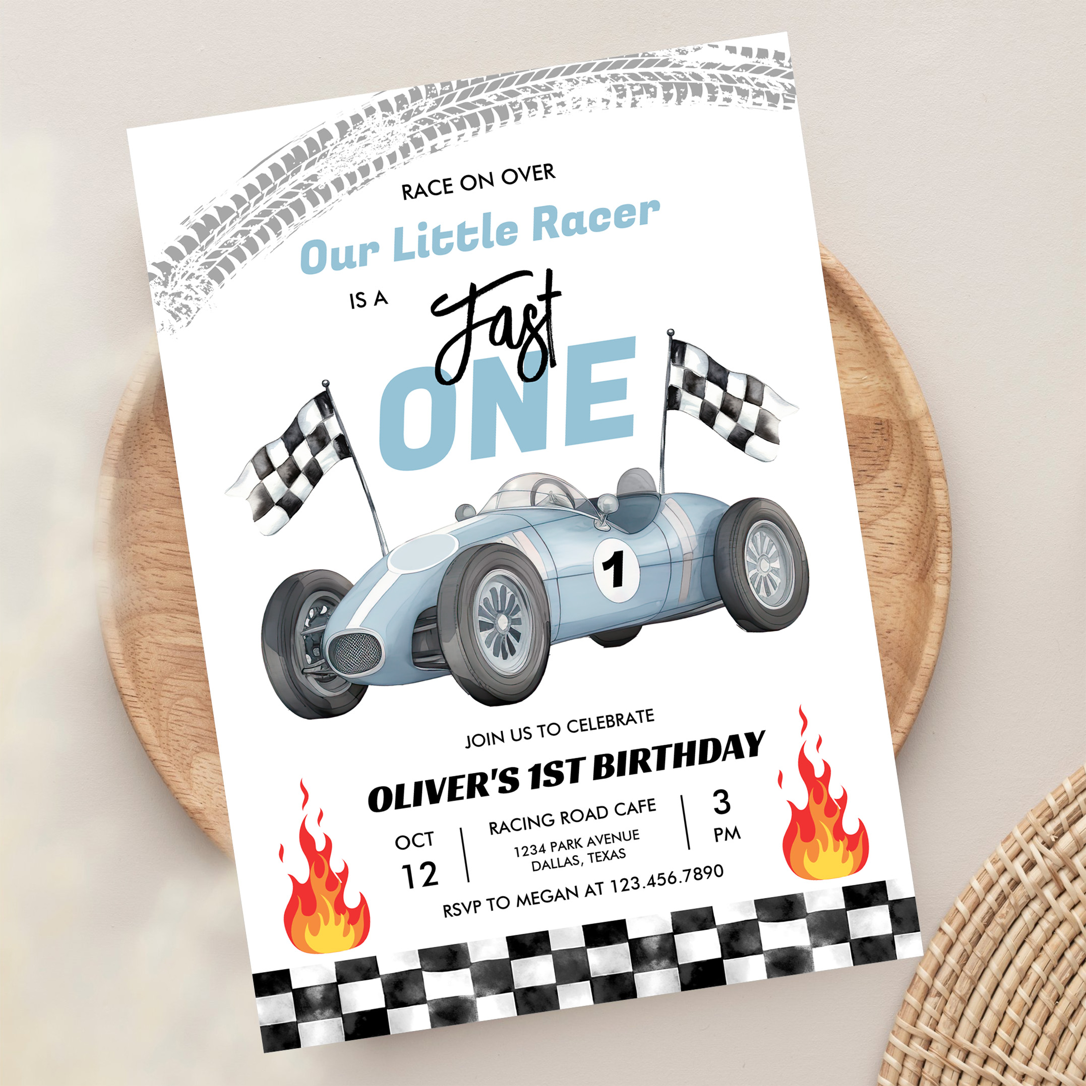 Fast One Race Car 1st Birthday Racing Boy Invitation - Image 13