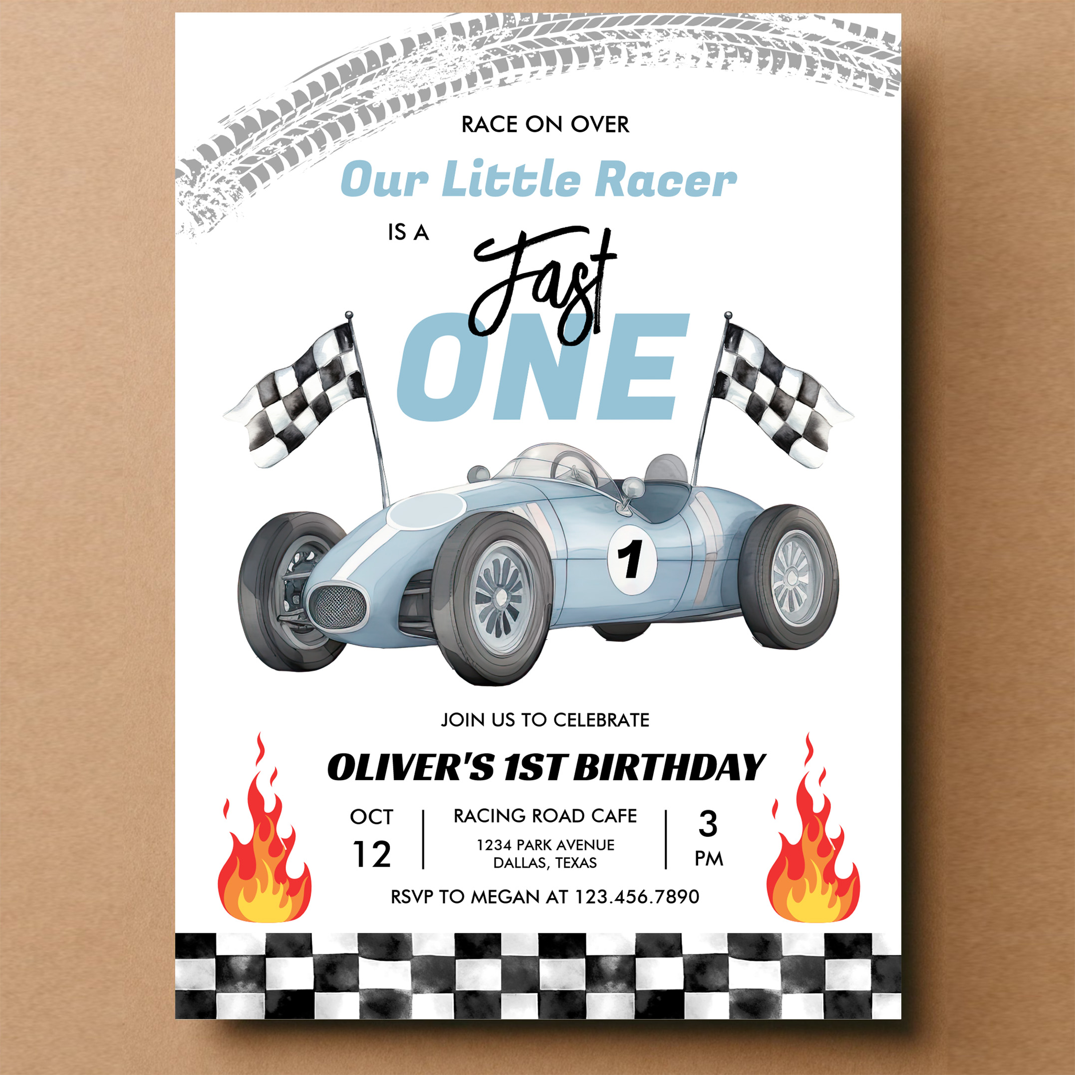 Fast One Race Car 1st Birthday Racing Boy Invitation - Image 14