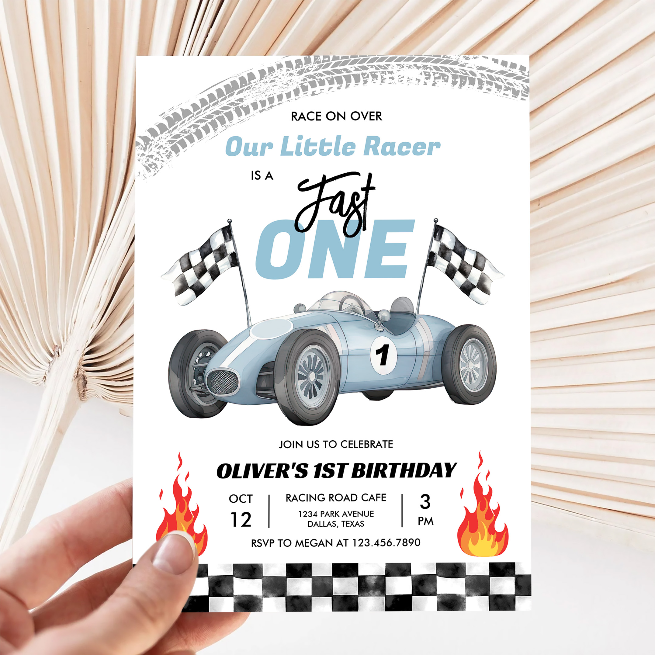 Fast One Race Car 1st Birthday Racing Boy Invitation - Image 5