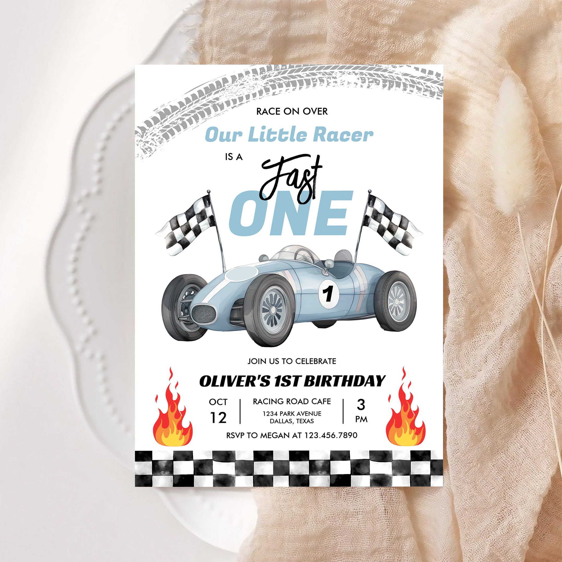 Fast One Race Car 1st Birthday Racing Boy Invitation - Image 6