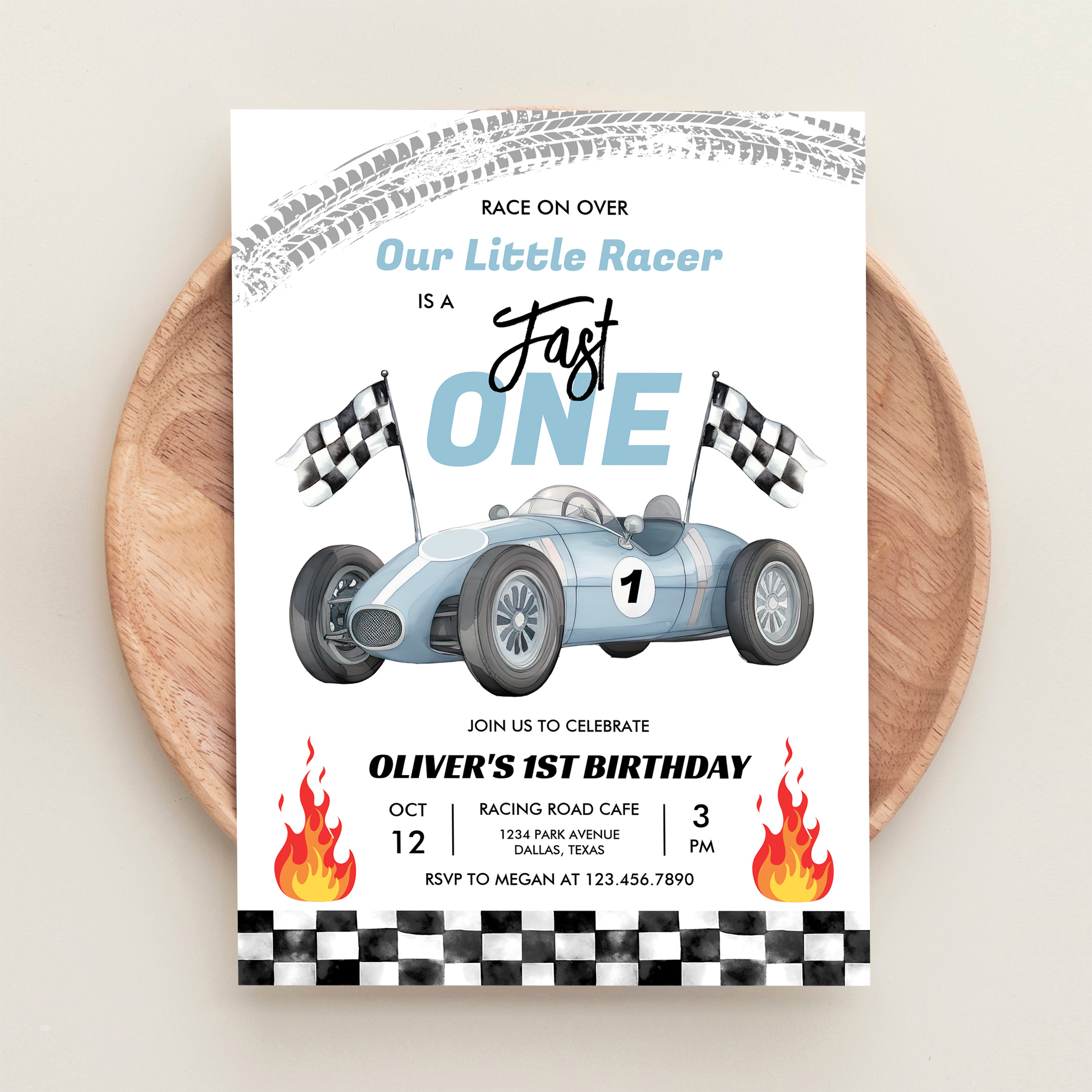 Fast One Race Car 1st Birthday Racing Boy Invitation - Image 7