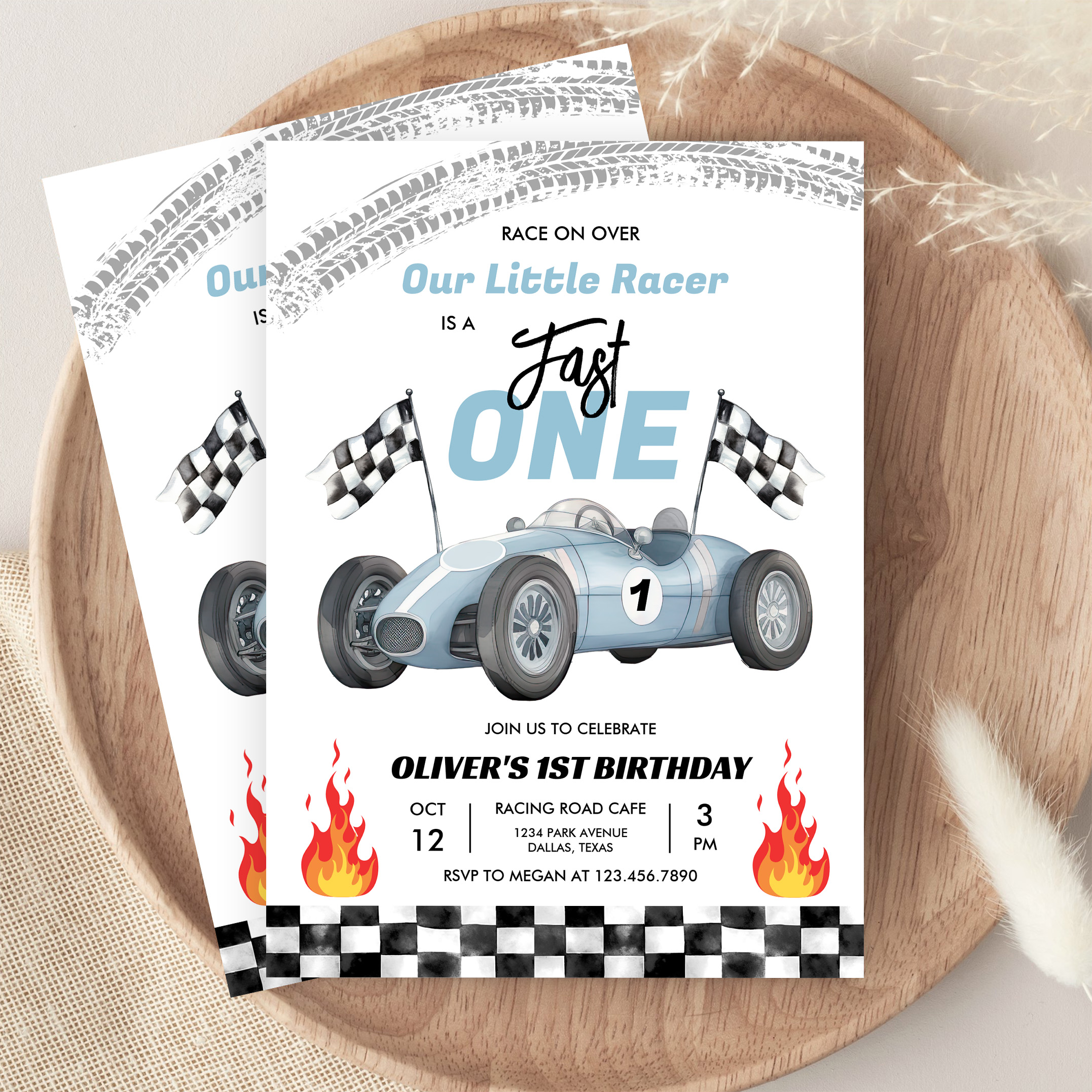 Fast One Race Car 1st Birthday Racing Boy Invitation - Image 9