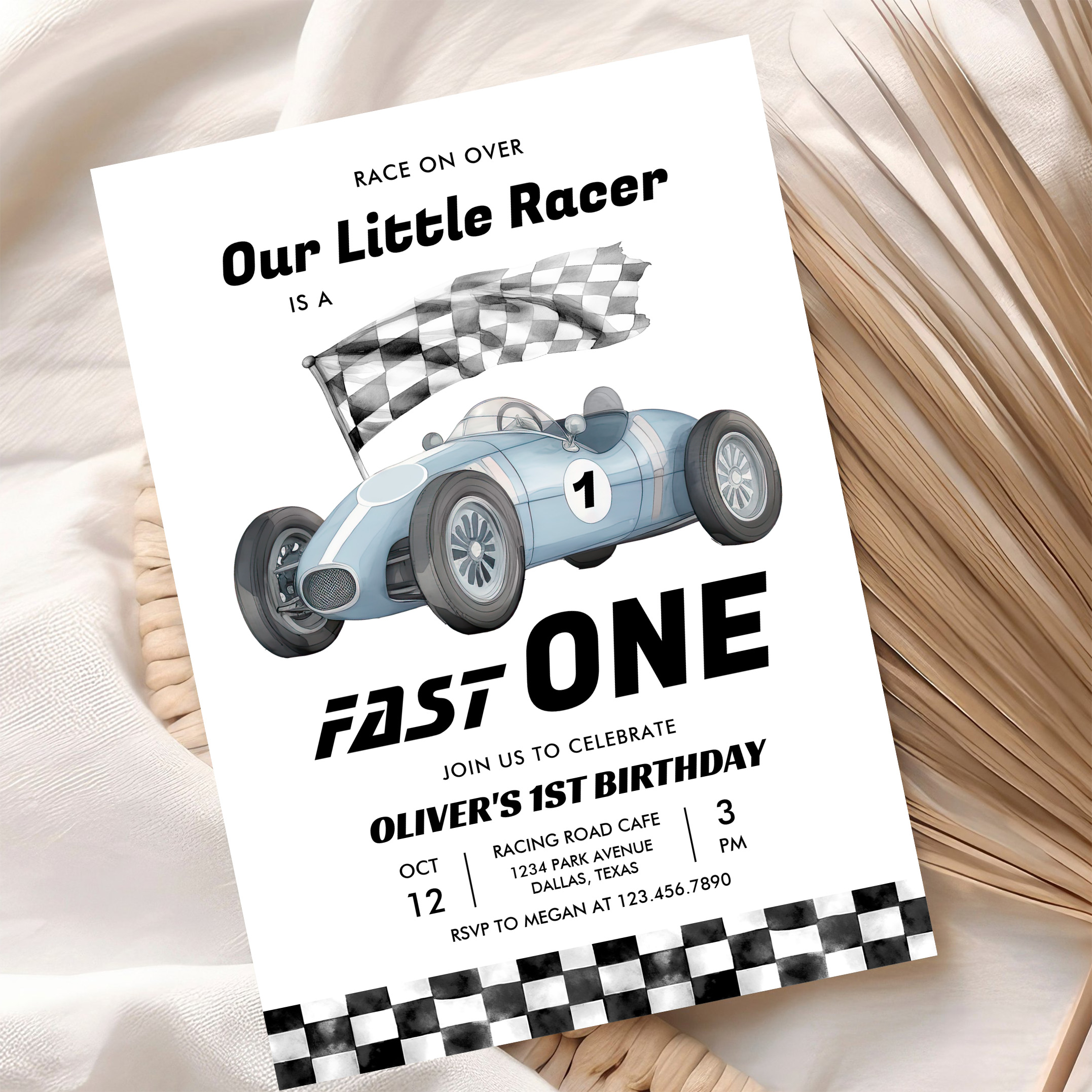 Fast One Race Car 1st Birthday Racing Boy Invitation - Image 10