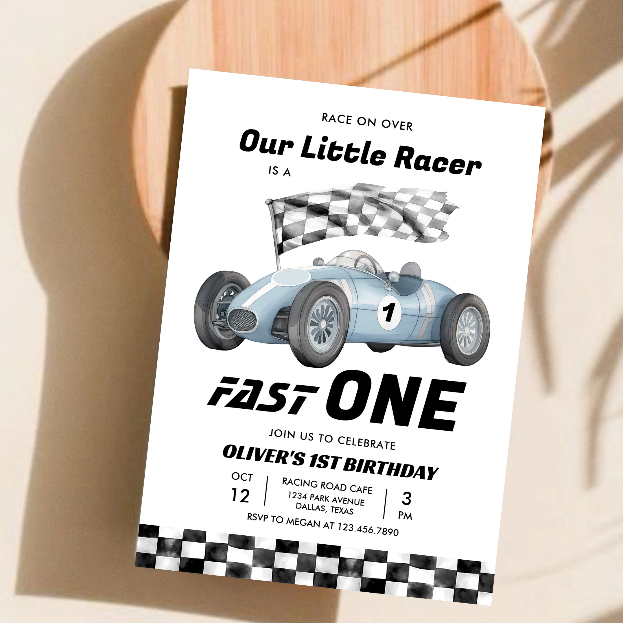 Fast One Race Car 1st Birthday Racing Boy Invitation - Image 11