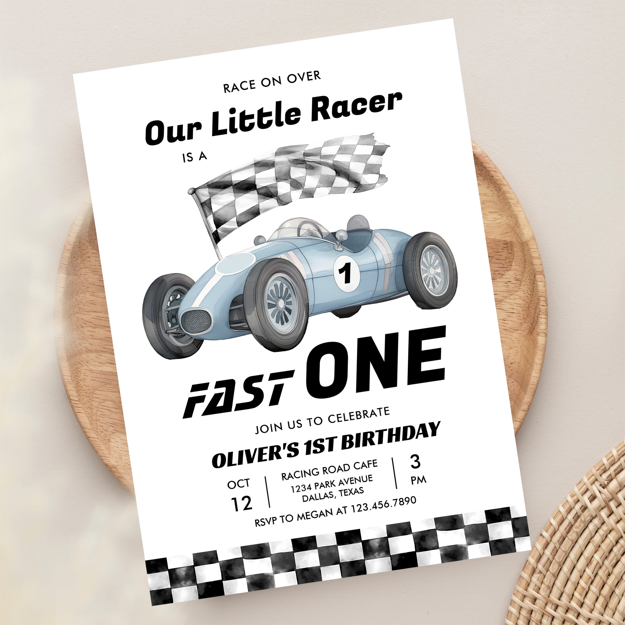 Fast One Race Car 1st Birthday Racing Boy Invitation - Image 13