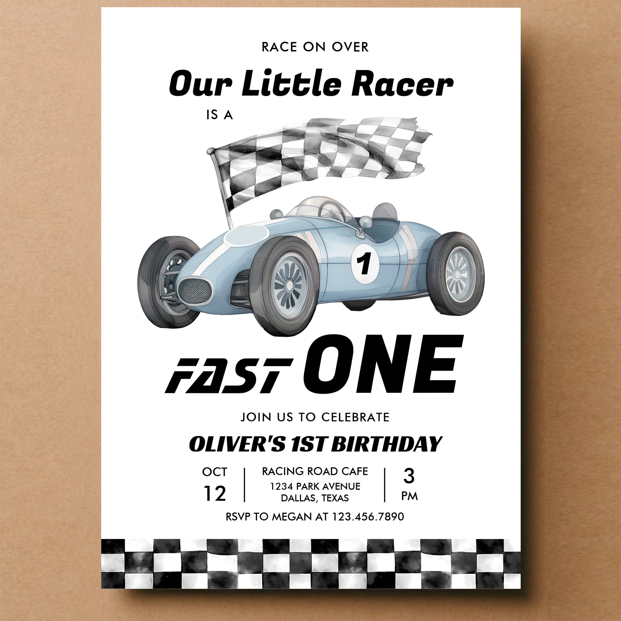 Fast One Race Car 1st Birthday Racing Boy Invitation - Image 14