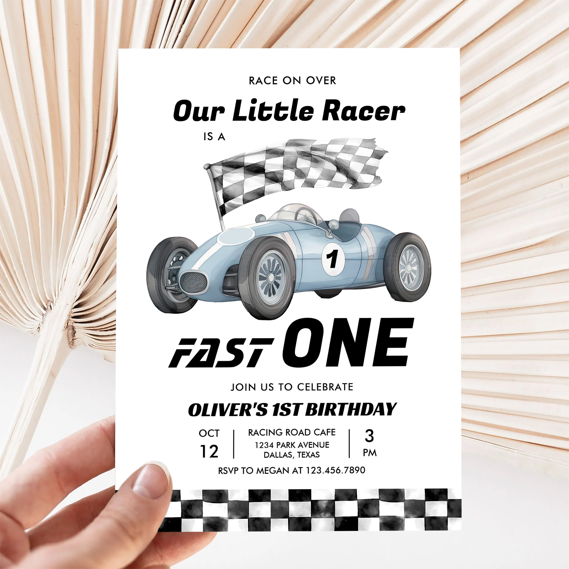 Fast One Race Car 1st Birthday Racing Boy Invitation - Image 5