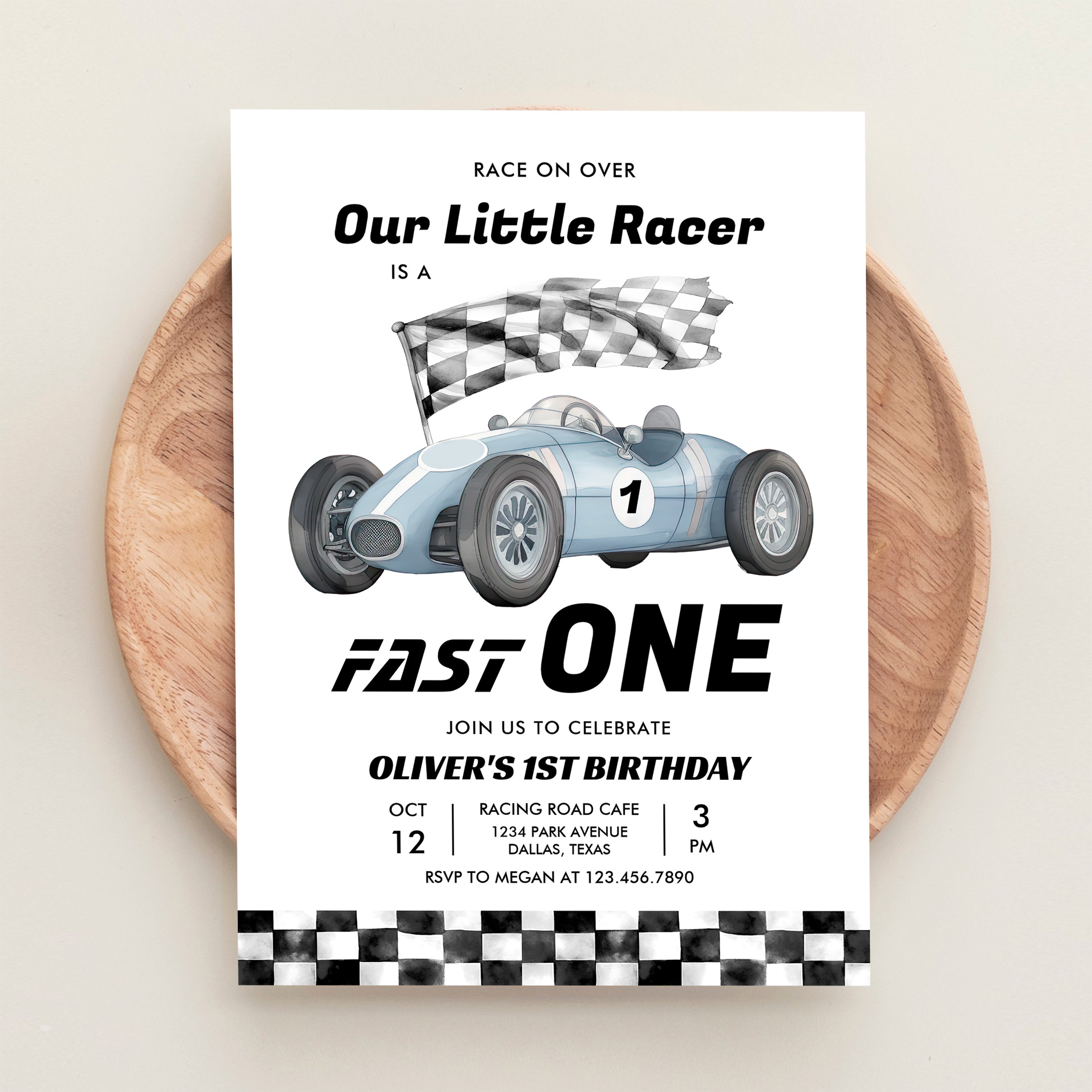 Fast One Race Car 1st Birthday Racing Boy Invitation - Image 7