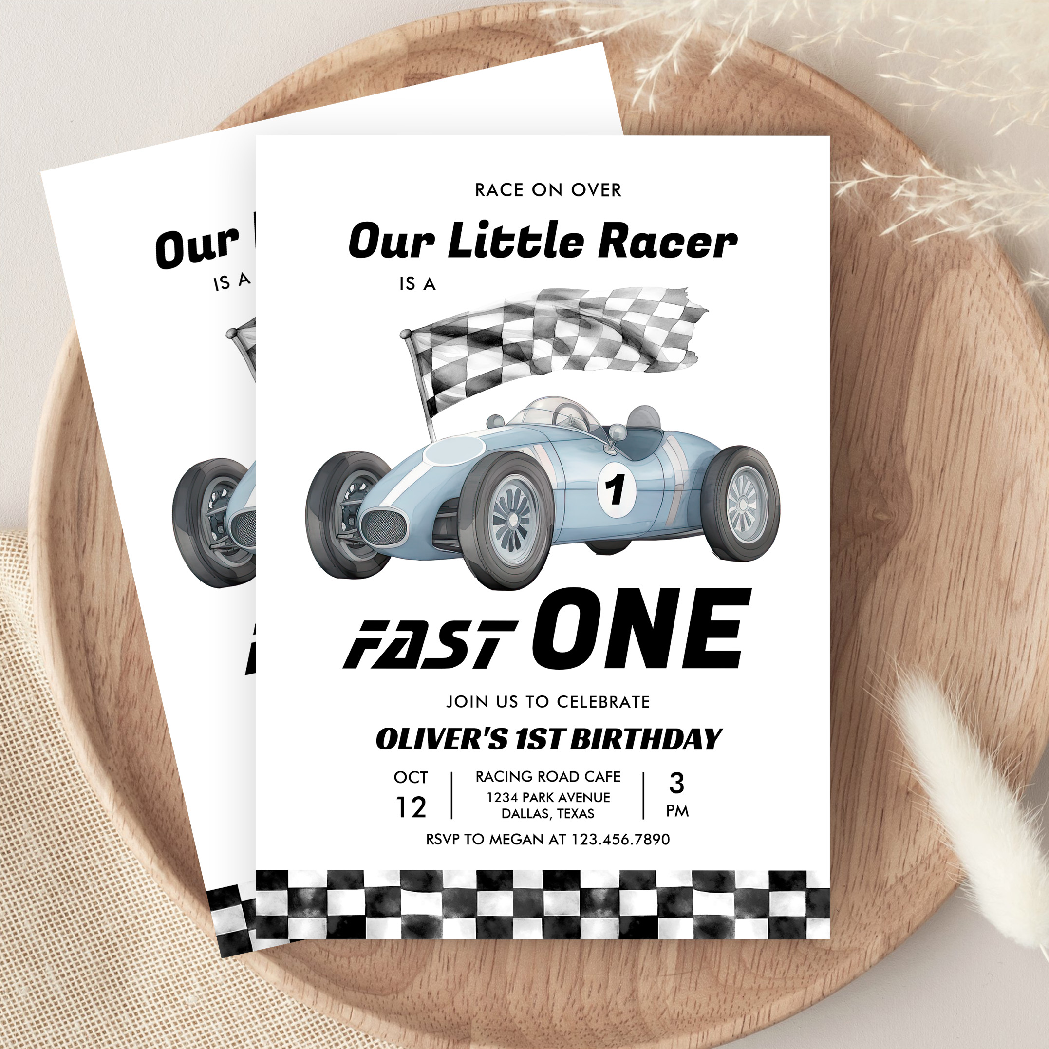 Fast One Race Car 1st Birthday Racing Boy Invitation - Image 9