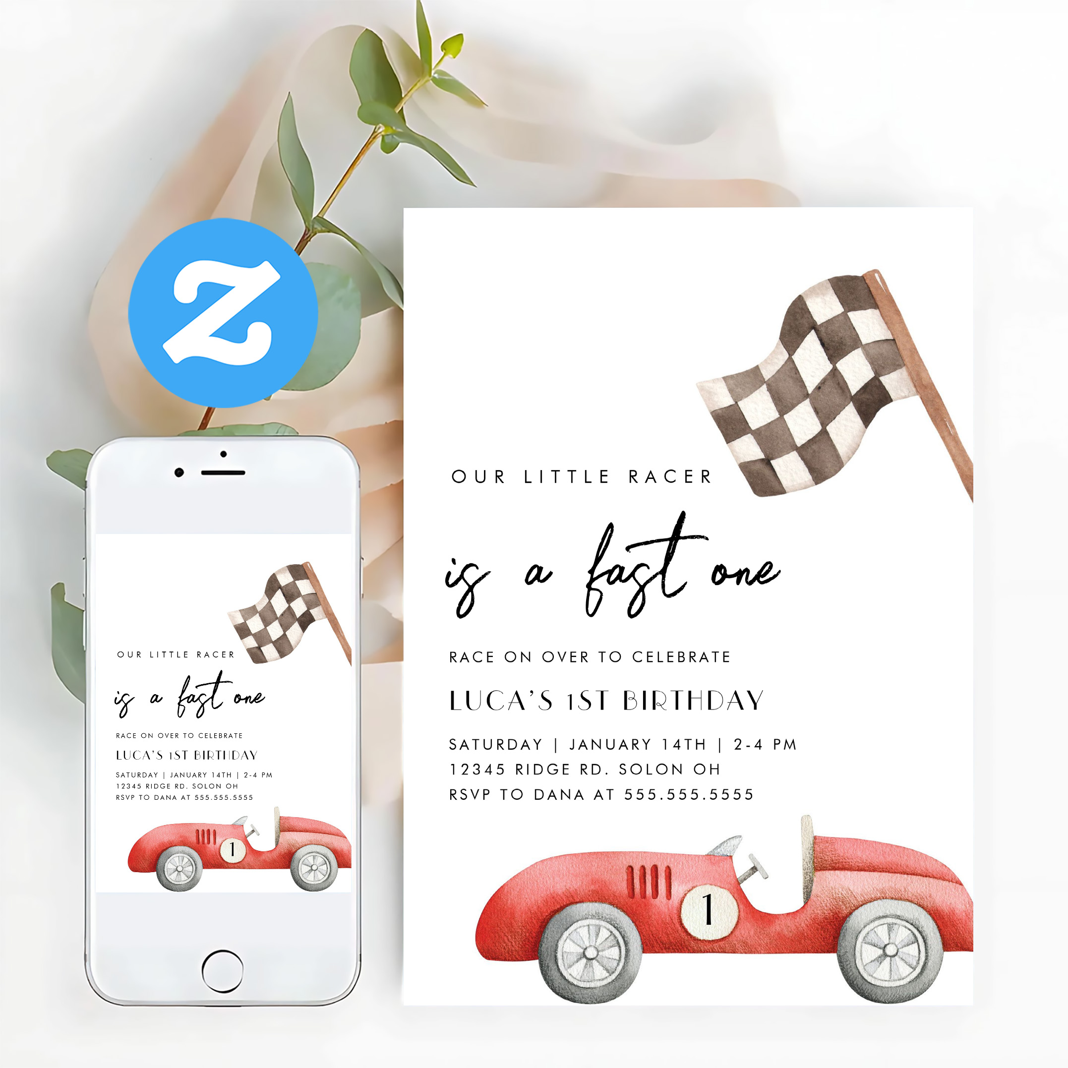 Fast One Race Car First 1st Birthday Invitation - Image 12