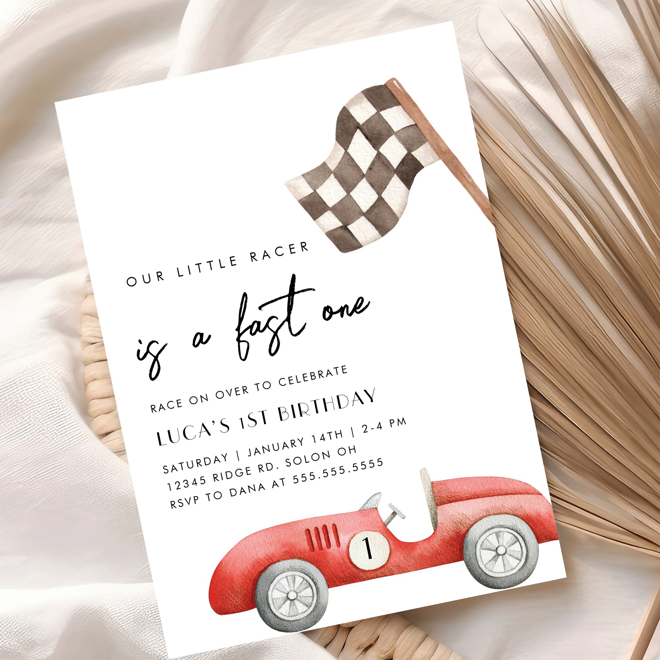 Fast One Race Car First 1st Birthday Invitation - Image 10