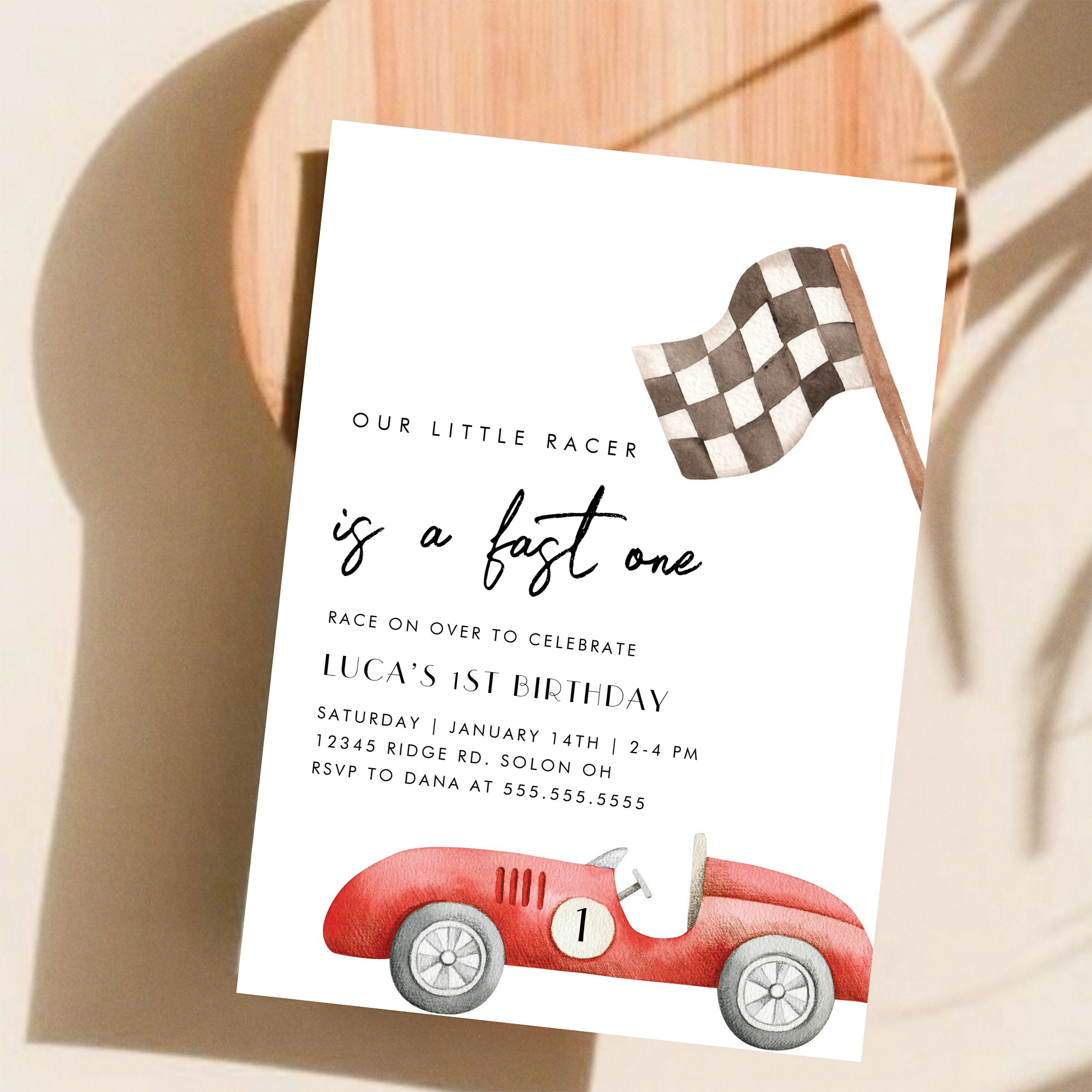 Fast One Race Car First 1st Birthday Invitation - Image 11