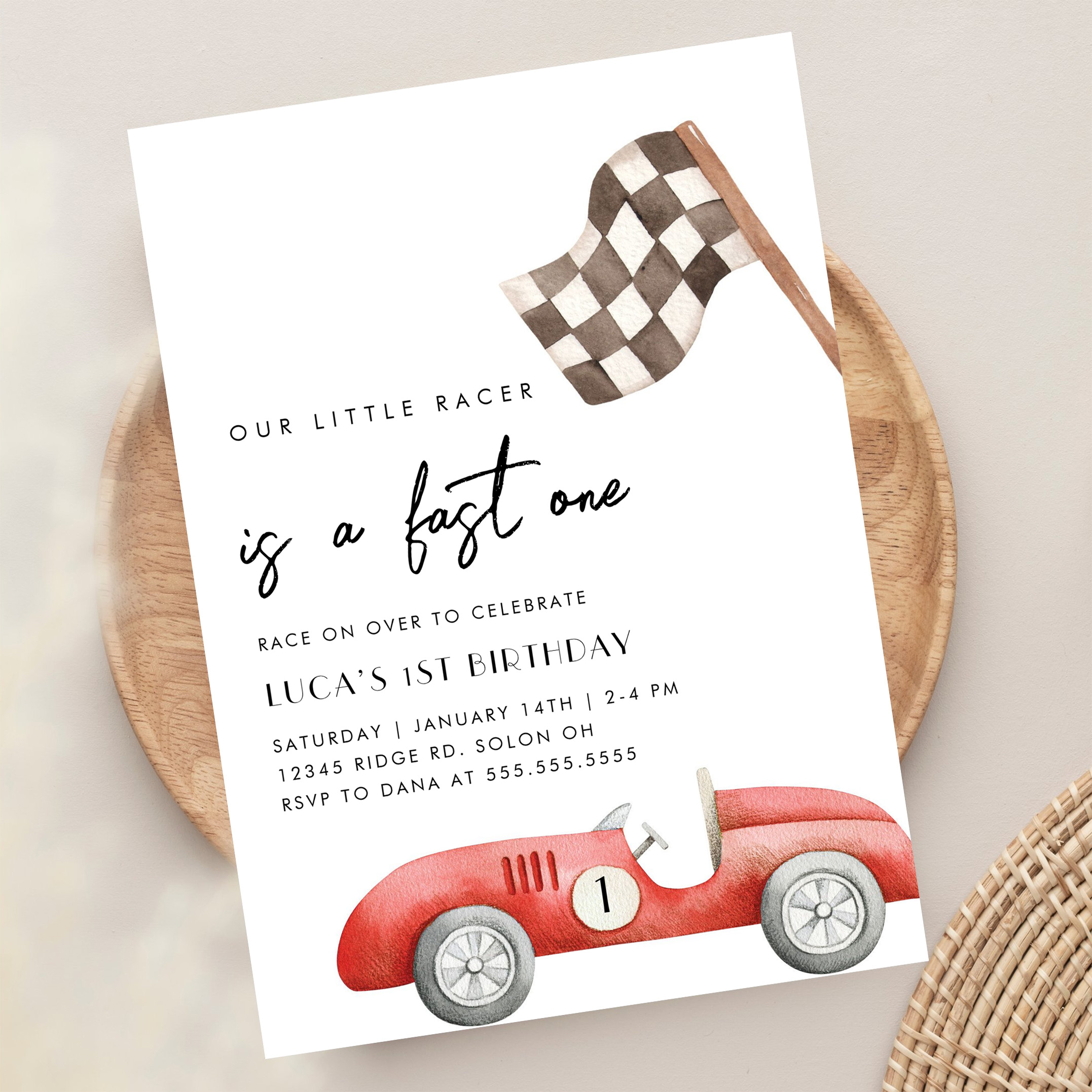 Fast One Race Car First 1st Birthday Invitation - Image 13