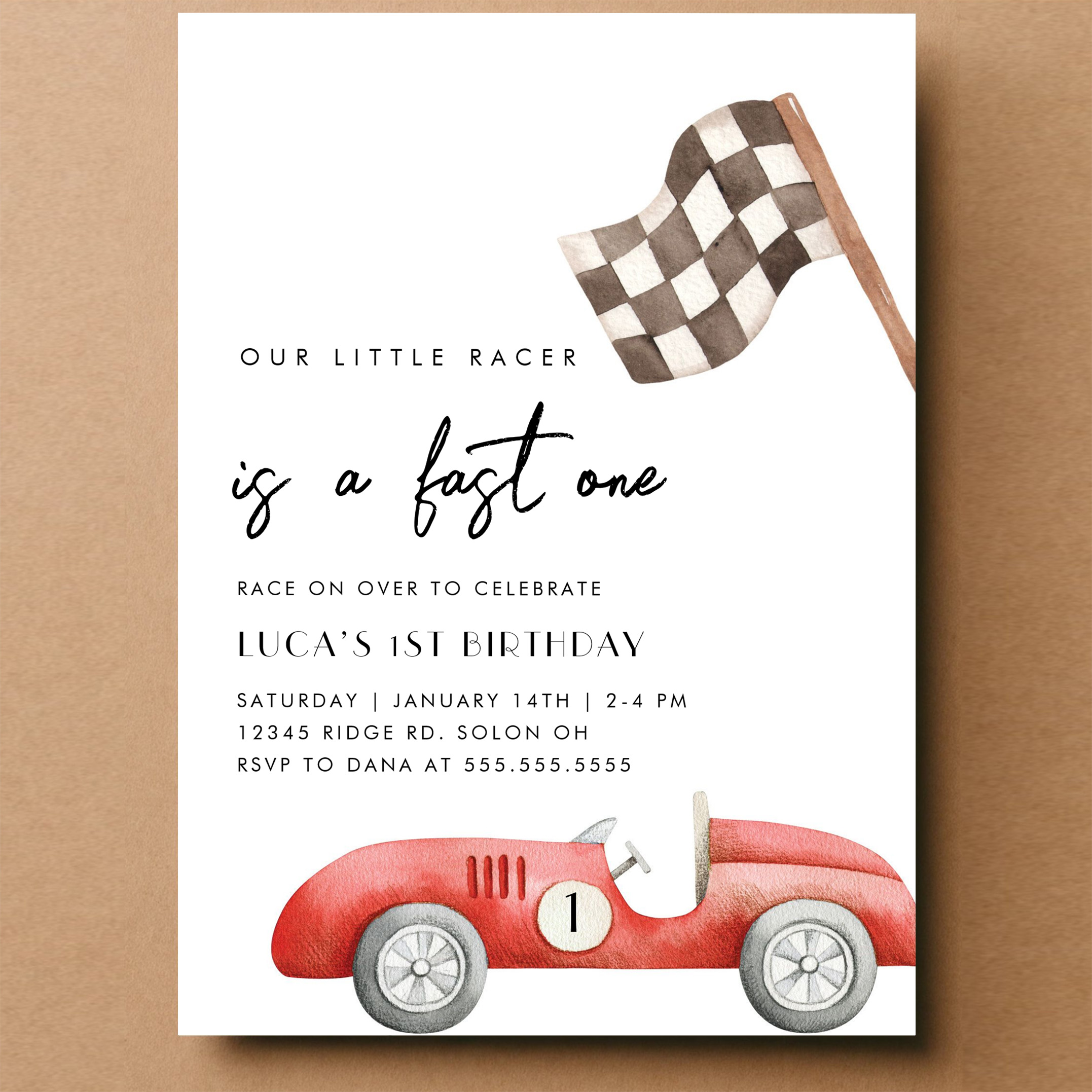 Fast One Race Car First 1st Birthday Invitation - Image 14