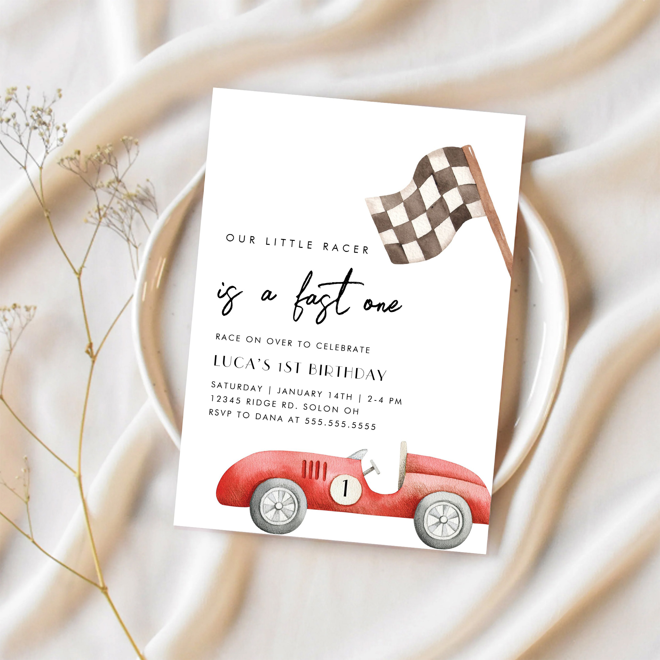 Fast One Race Car First 1st Birthday Invitation - Image 2