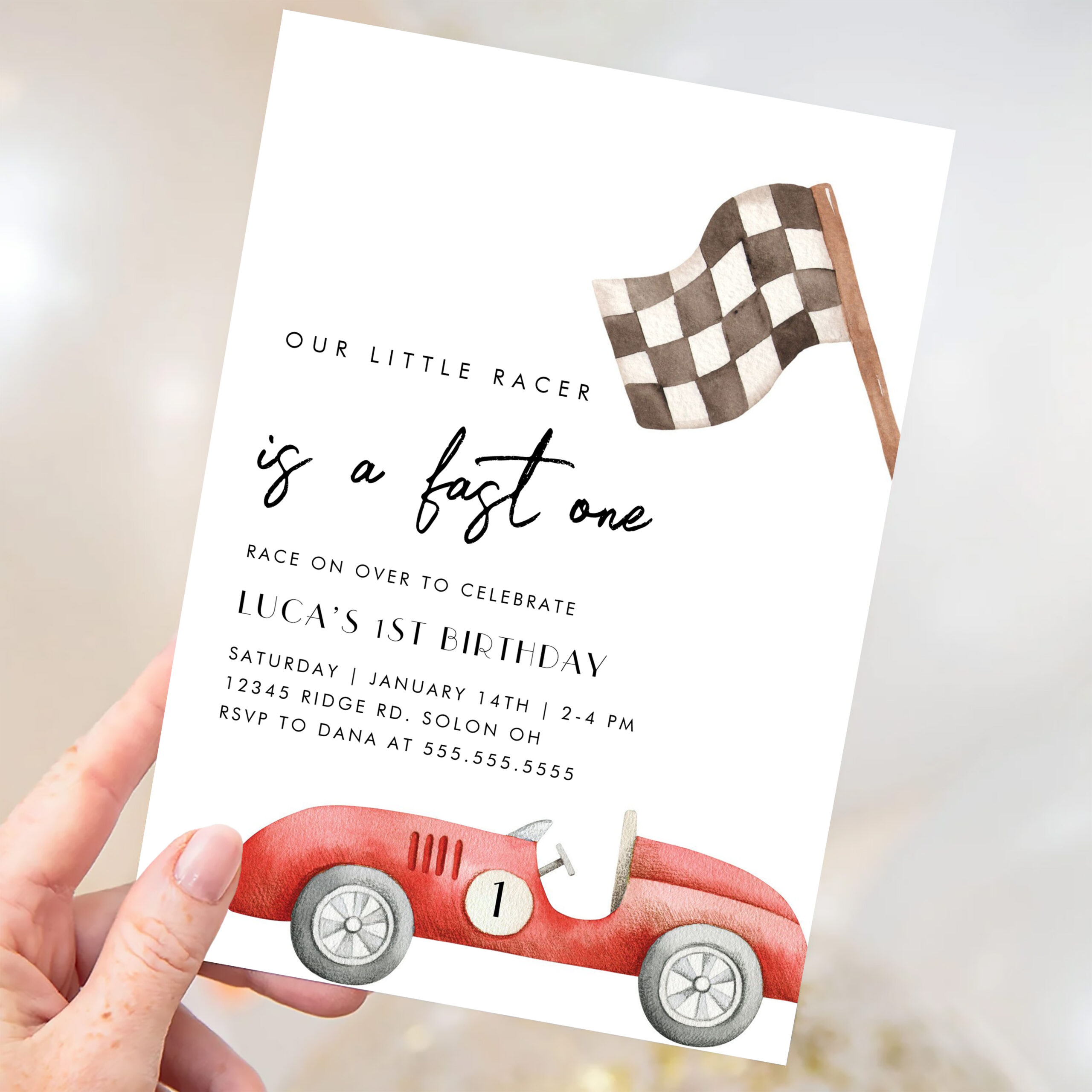 Fast One Race Car First 1st Birthday Invitation - Image 3