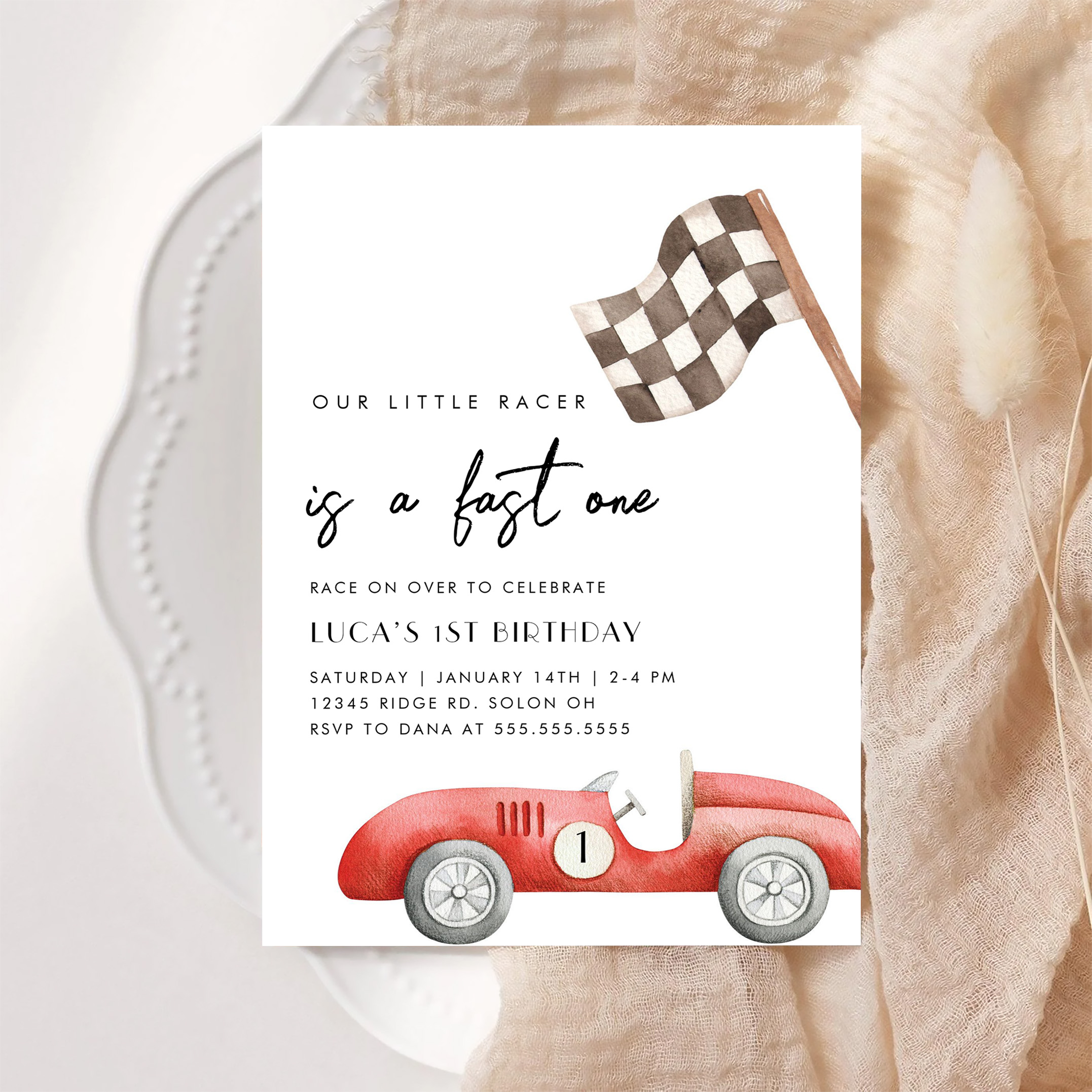 Fast One Race Car First 1st Birthday Invitation - Image 6