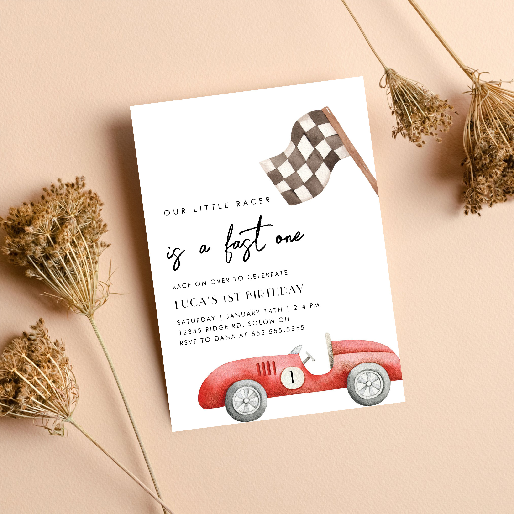 Fast One Race Car First 1st Birthday Invitation - Image 8