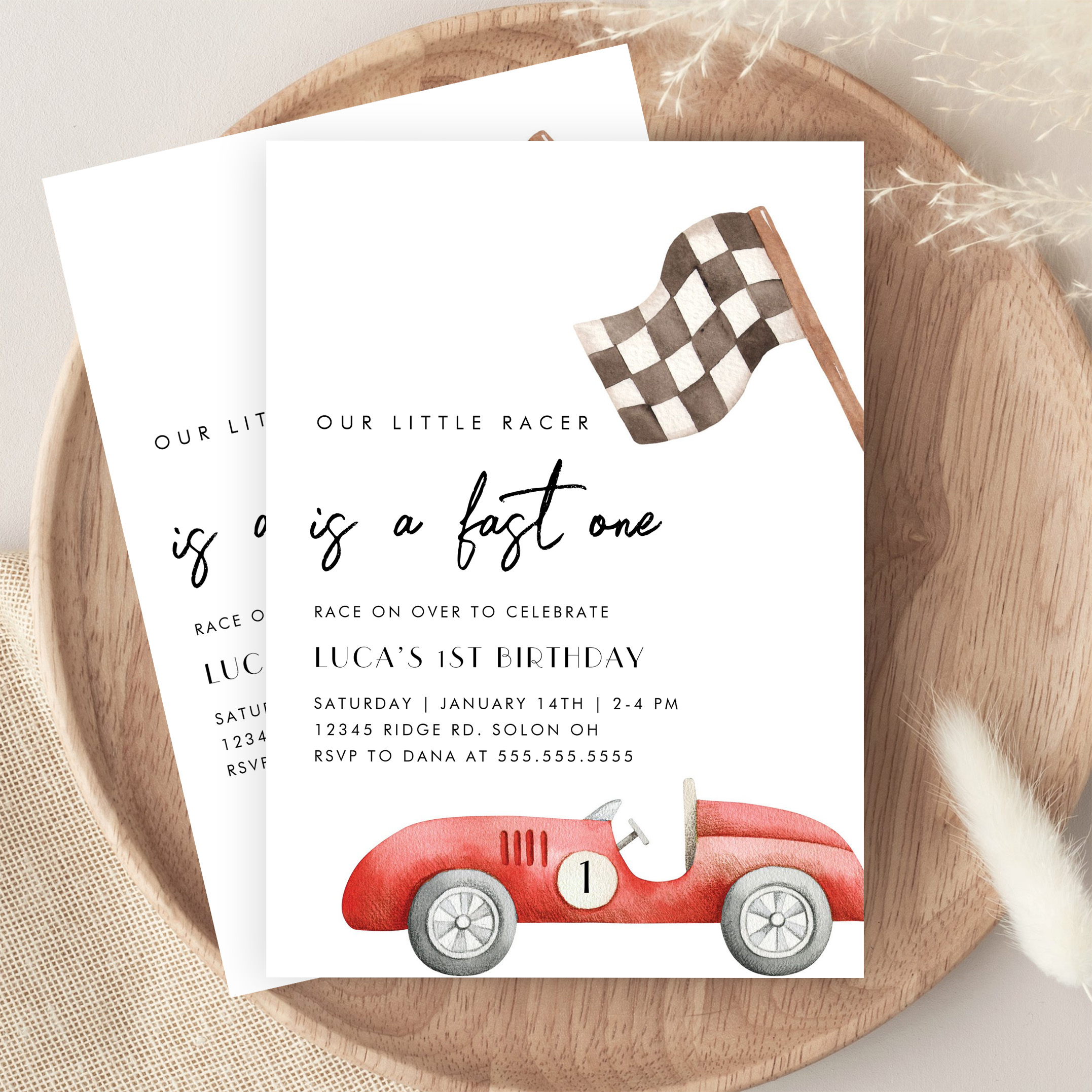 Fast One Race Car First 1st Birthday Invitation - Image 9
