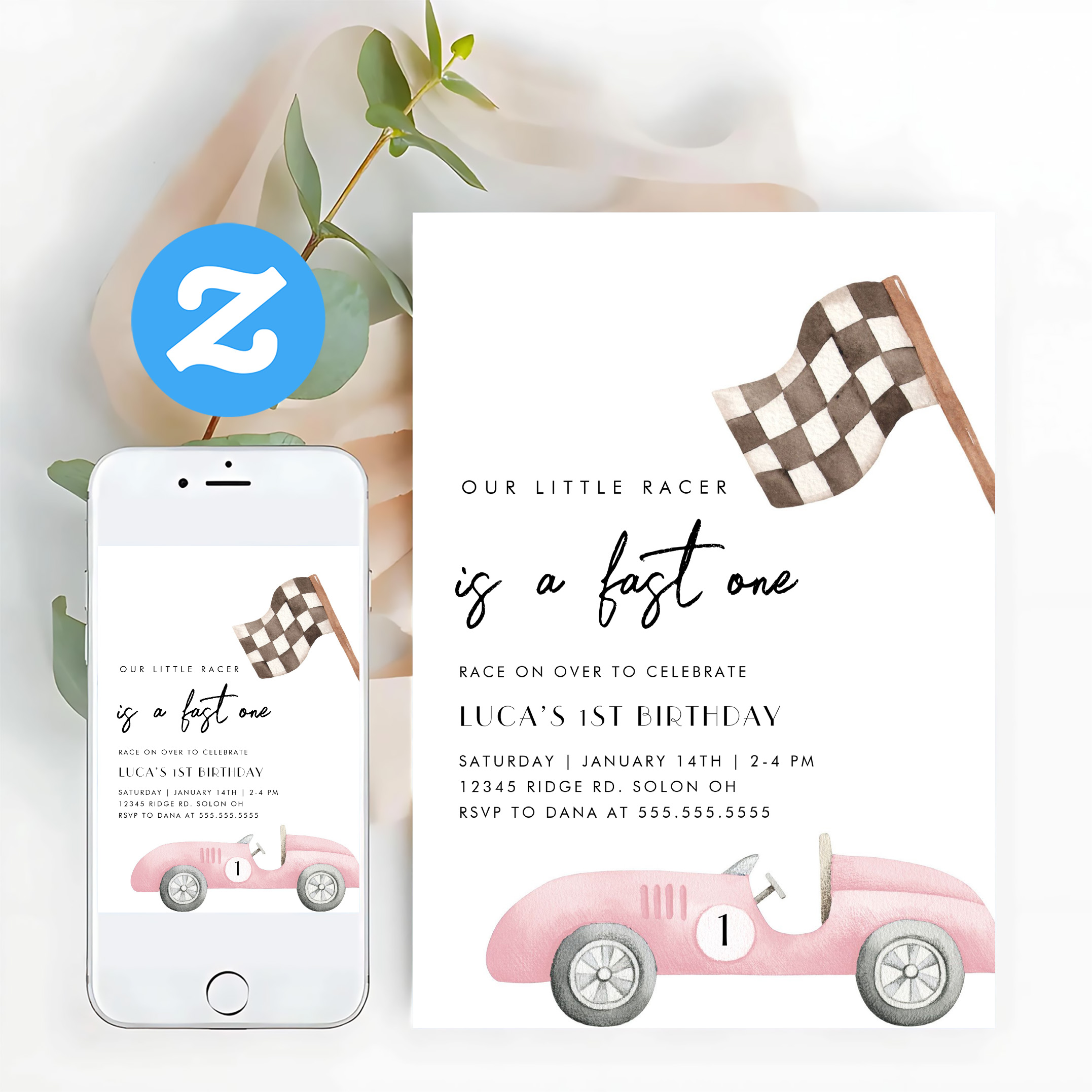 Fast One Race Car First 1st Birthday Invitation - Image 12