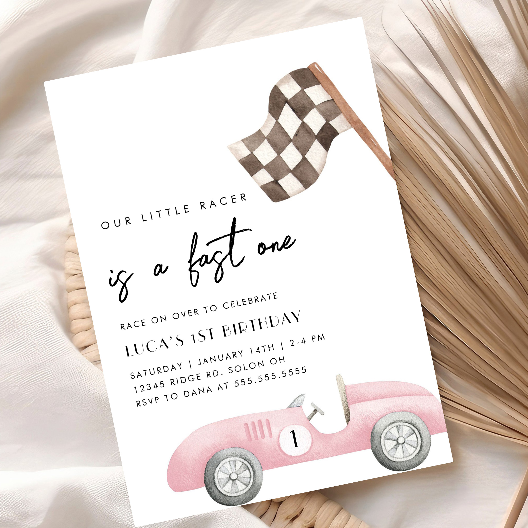 Fast One Race Car First 1st Birthday Invitation - Image 10