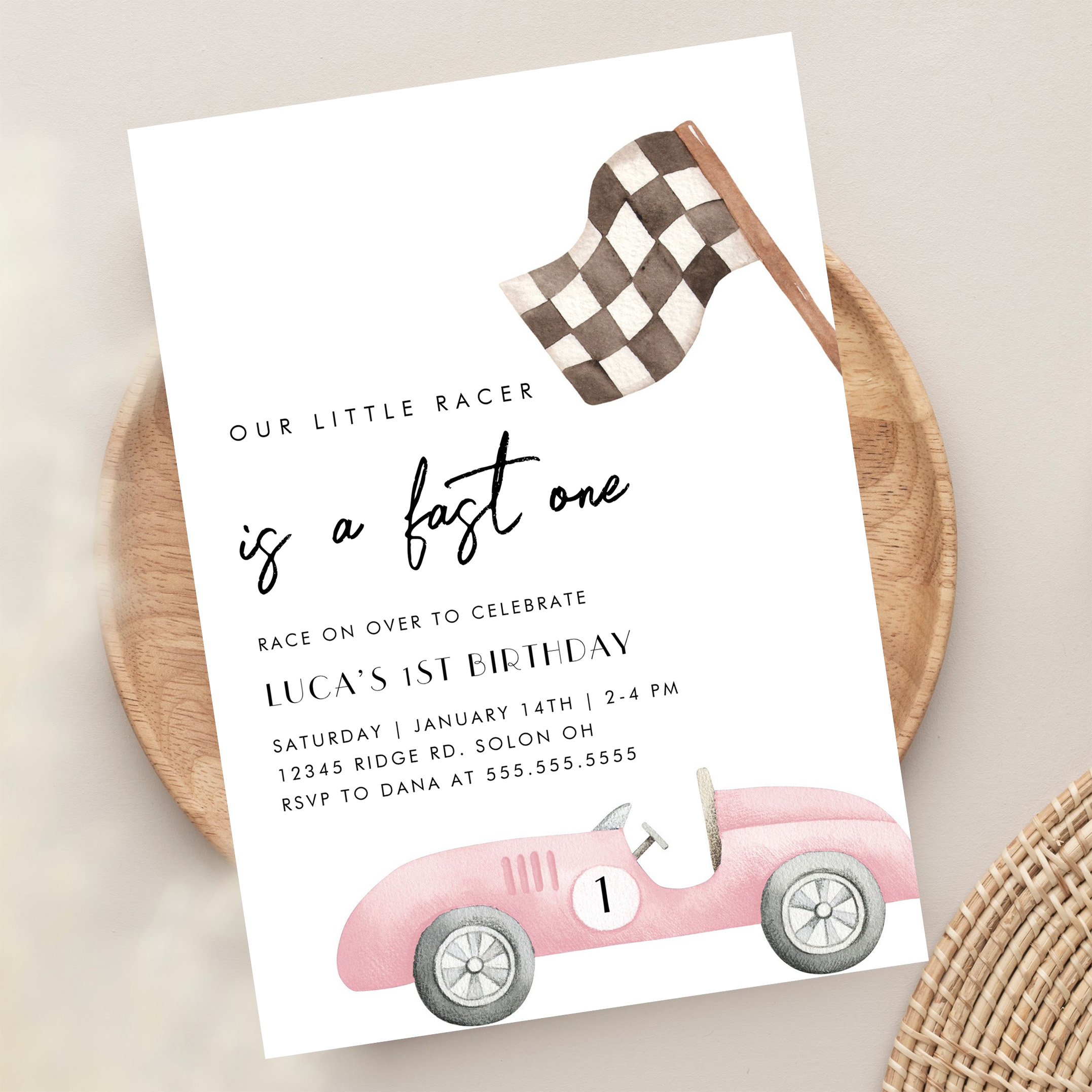Fast One Race Car First 1st Birthday Invitation - Image 13