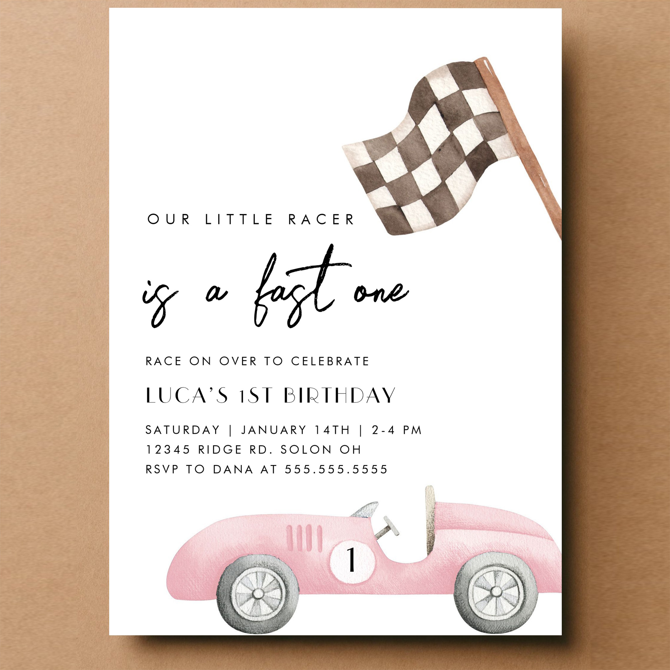 Fast One Race Car First 1st Birthday Invitation - Image 14