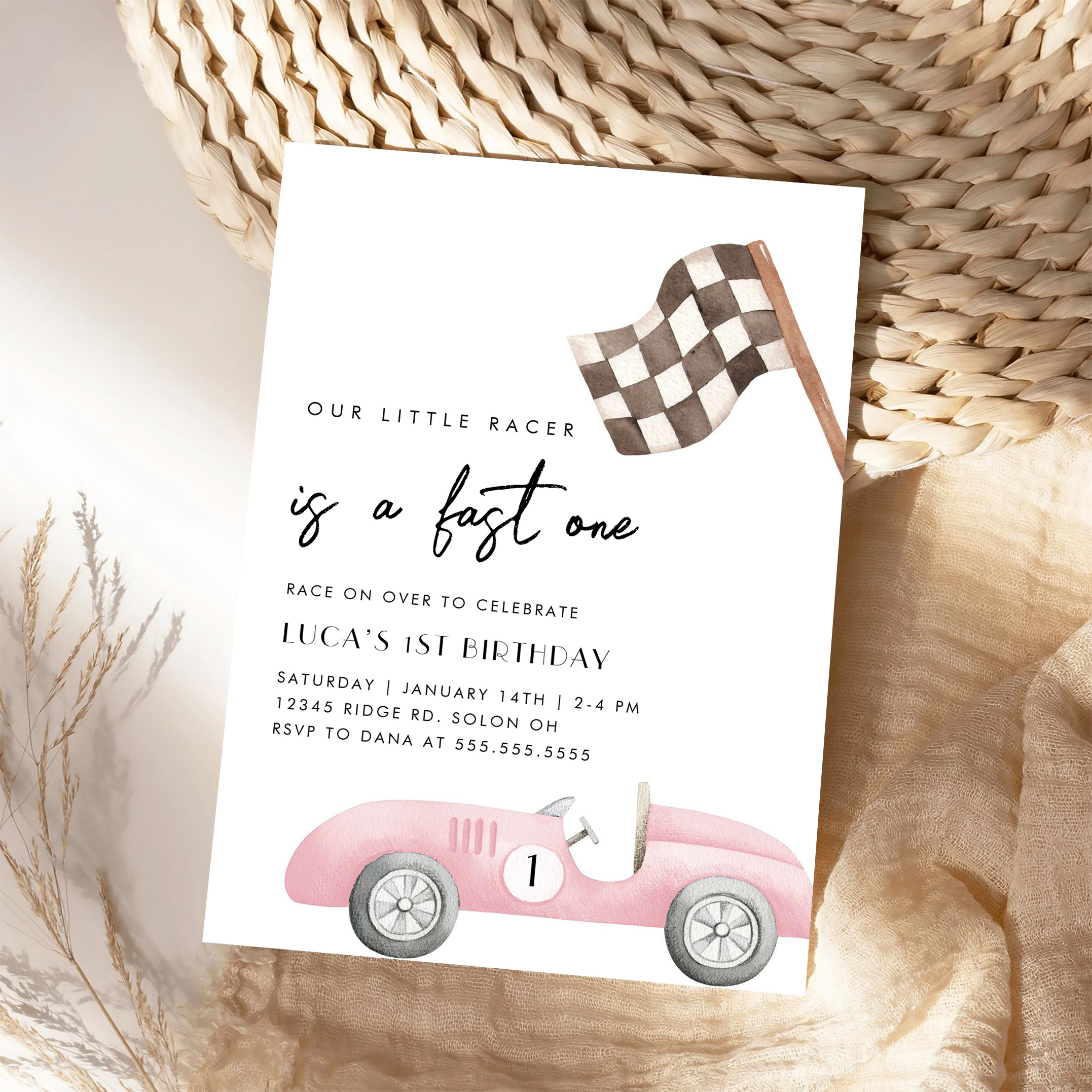 Fast One Race Car First 1st Birthday Invitation - Image 4