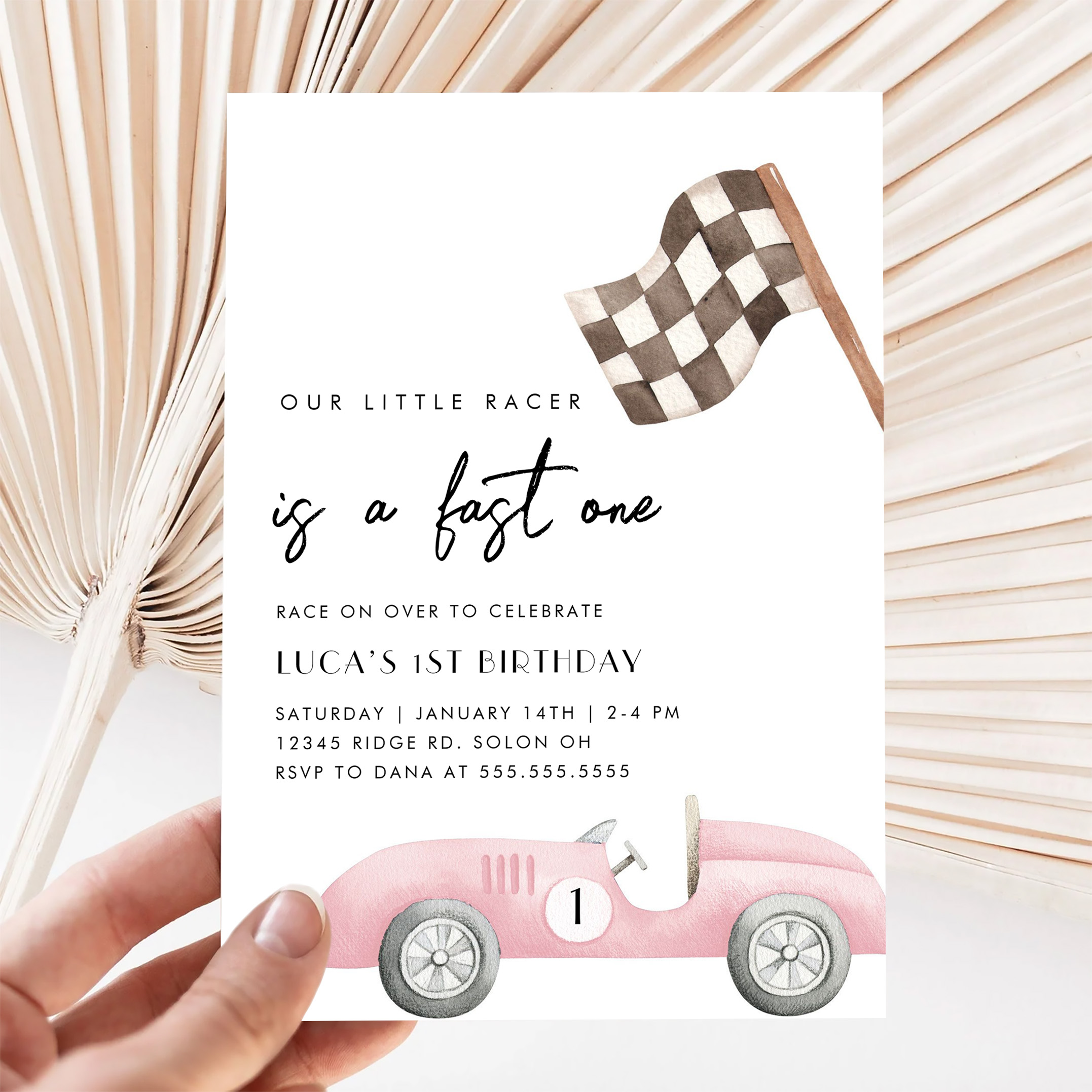 Fast One Race Car First 1st Birthday Invitation - Image 5