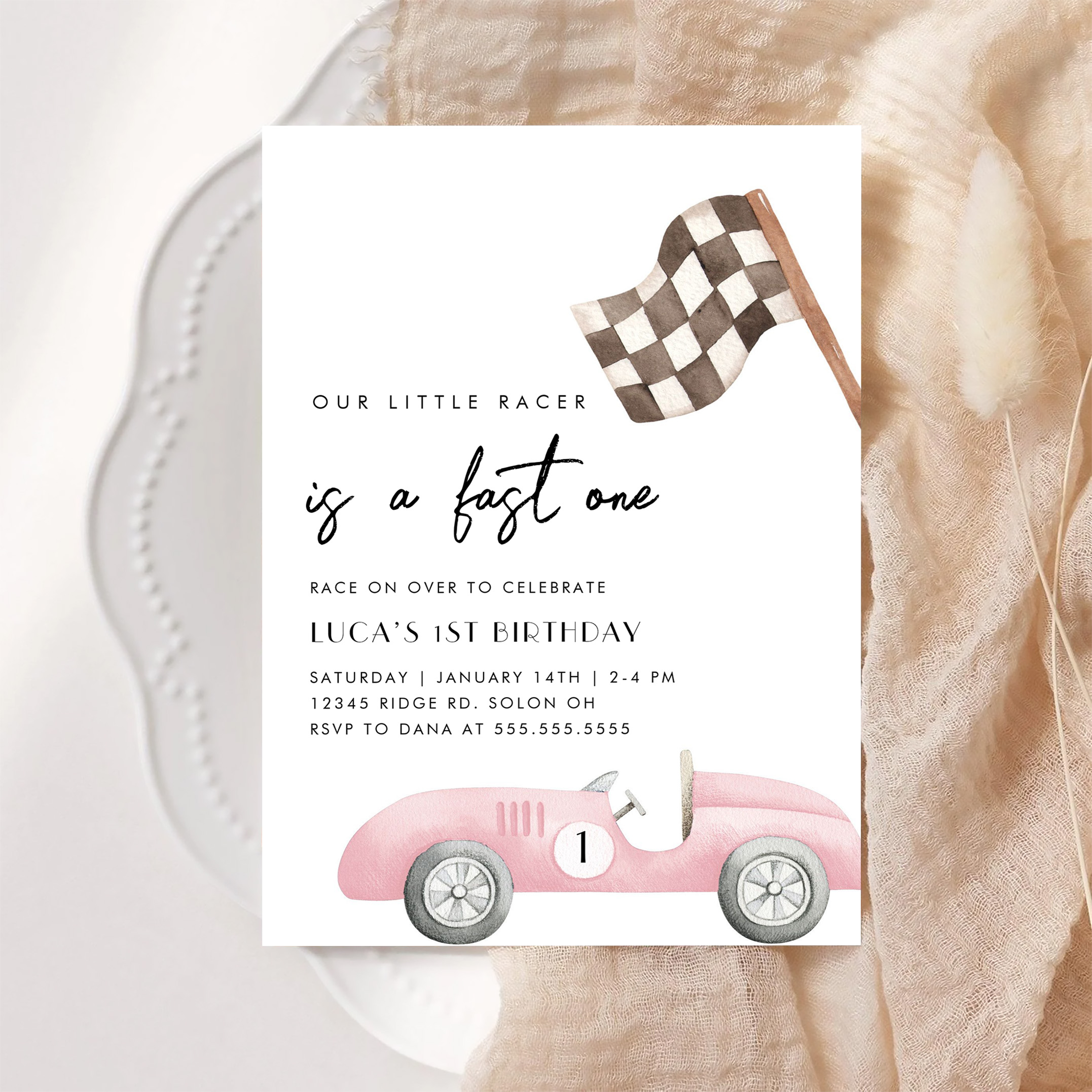 Fast One Race Car First 1st Birthday Invitation - Image 6