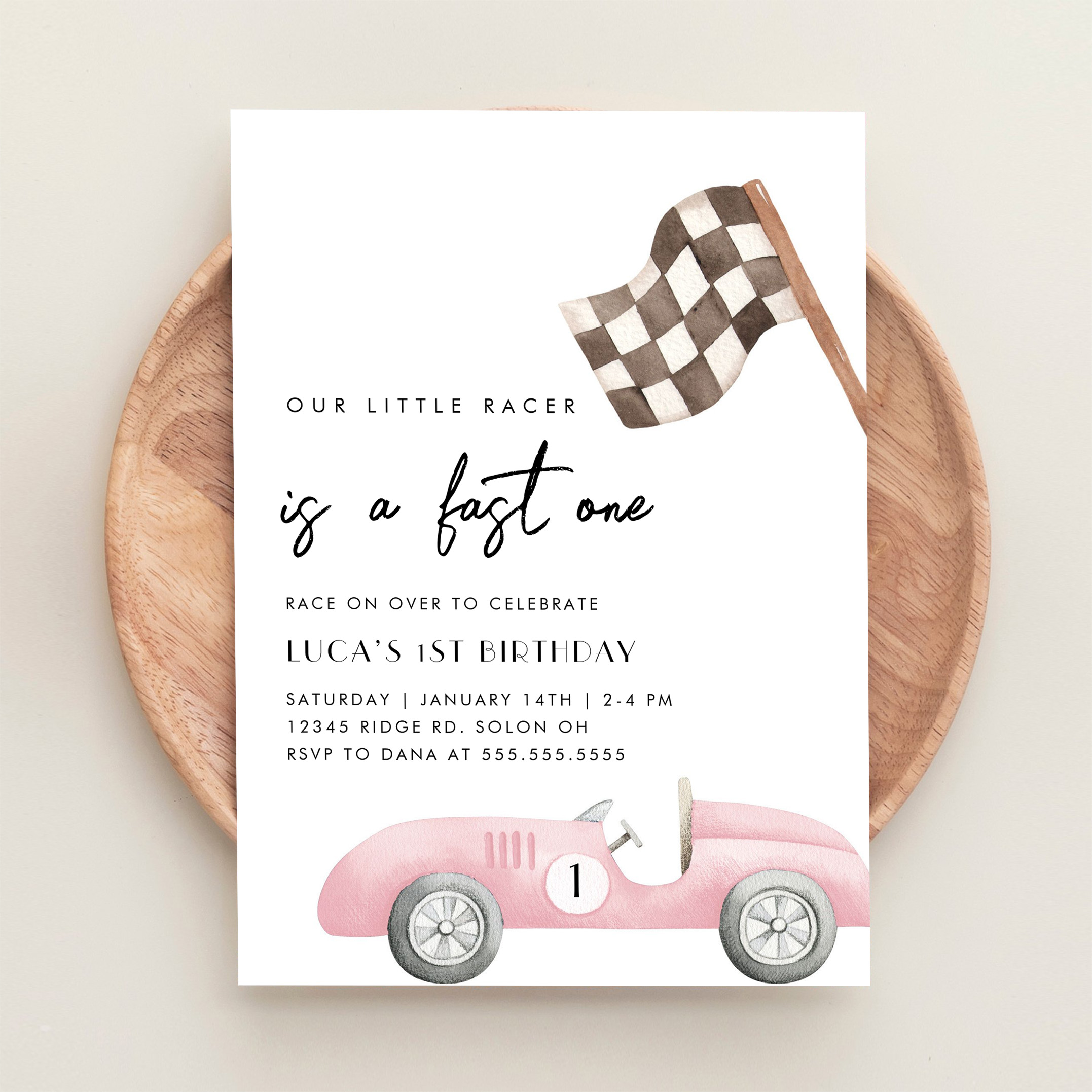 Fast One Race Car First 1st Birthday Invitation - Image 7