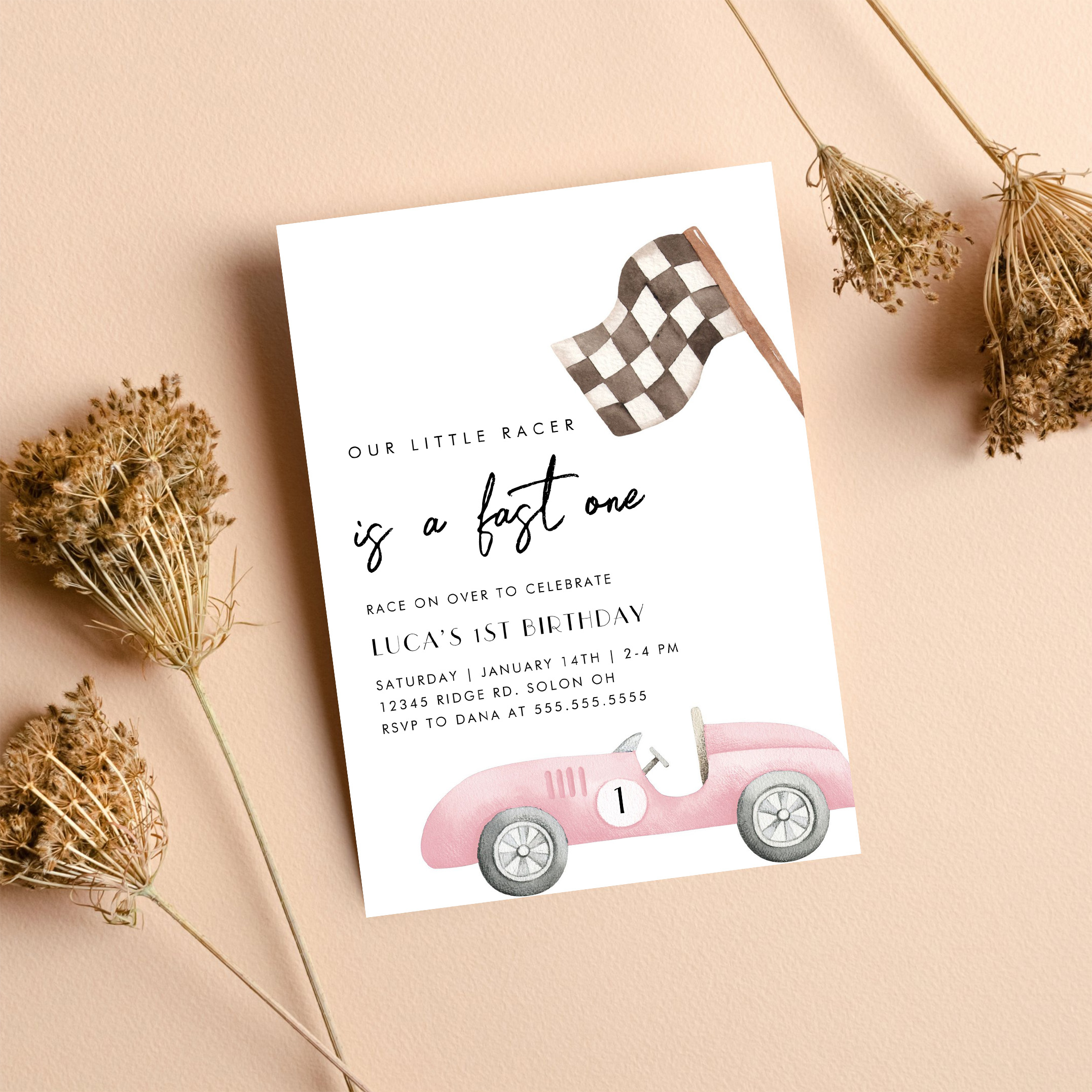 Fast One Race Car First 1st Birthday Invitation - Image 8
