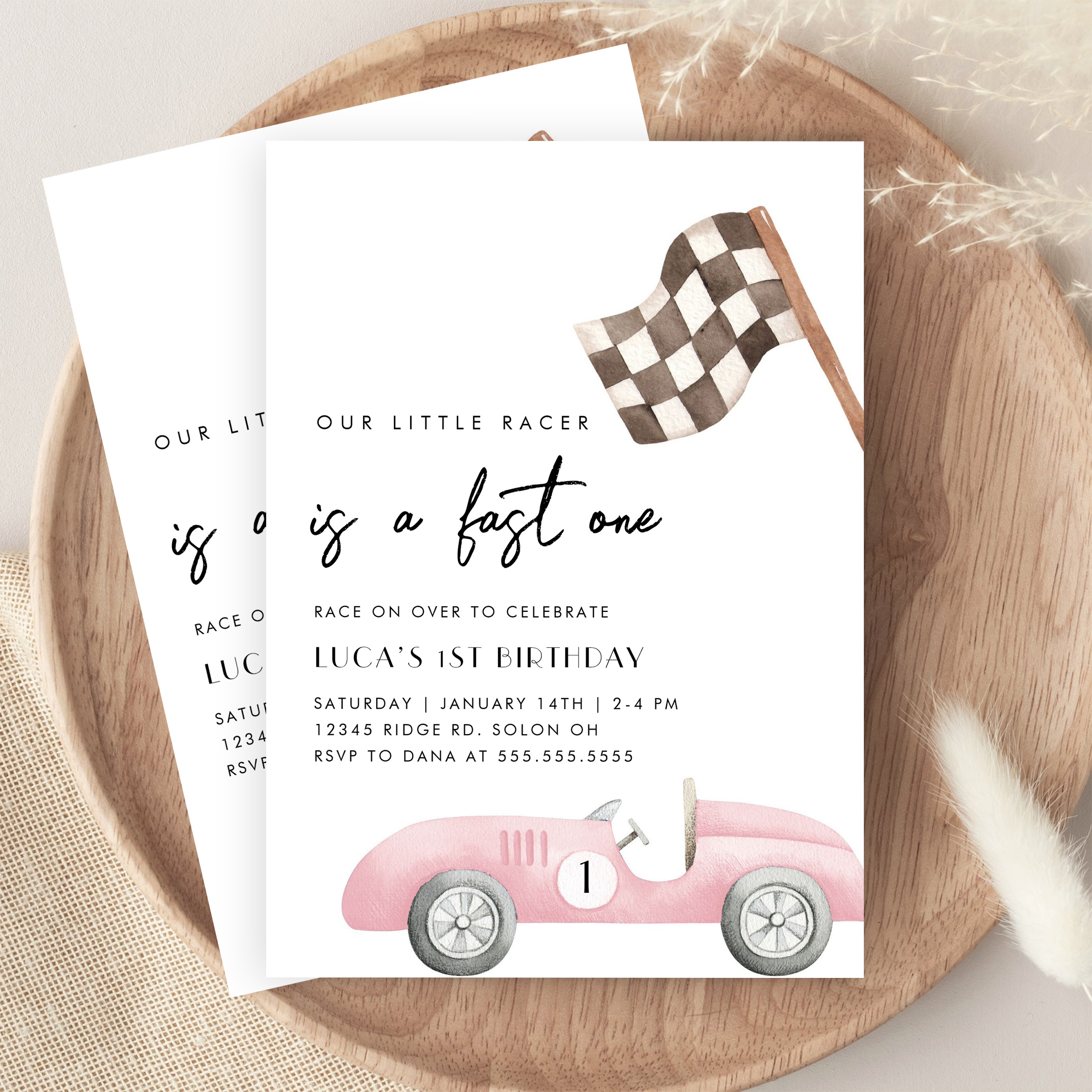 Fast One Race Car First 1st Birthday Invitation - Image 9